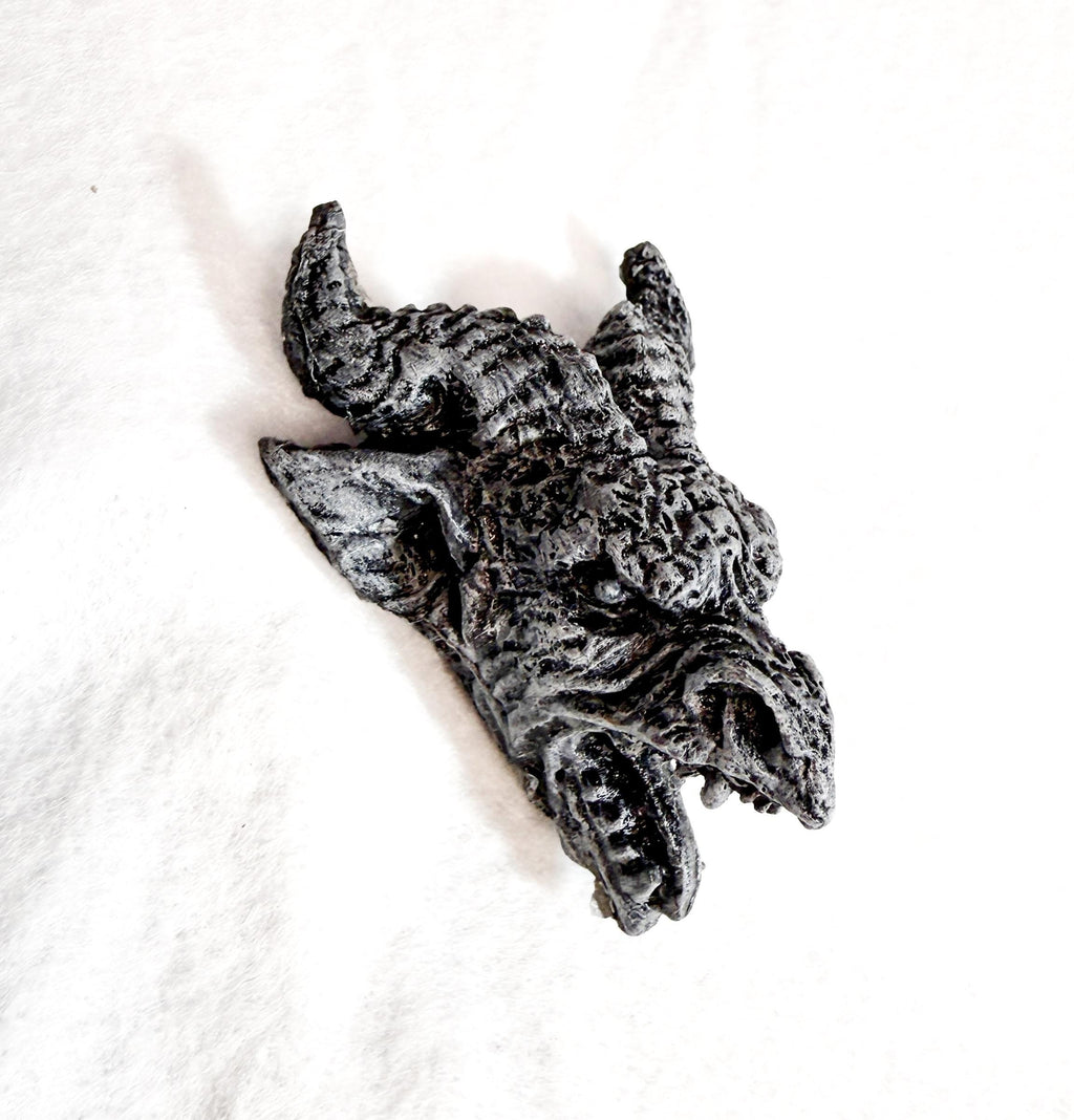 Gargoyle Magnet, Hand Painted Resin Sculpture | Gothic Fantasy Decor | Horned Demon Gargoyle Head Magnet for Fantasy and Gothic Decor