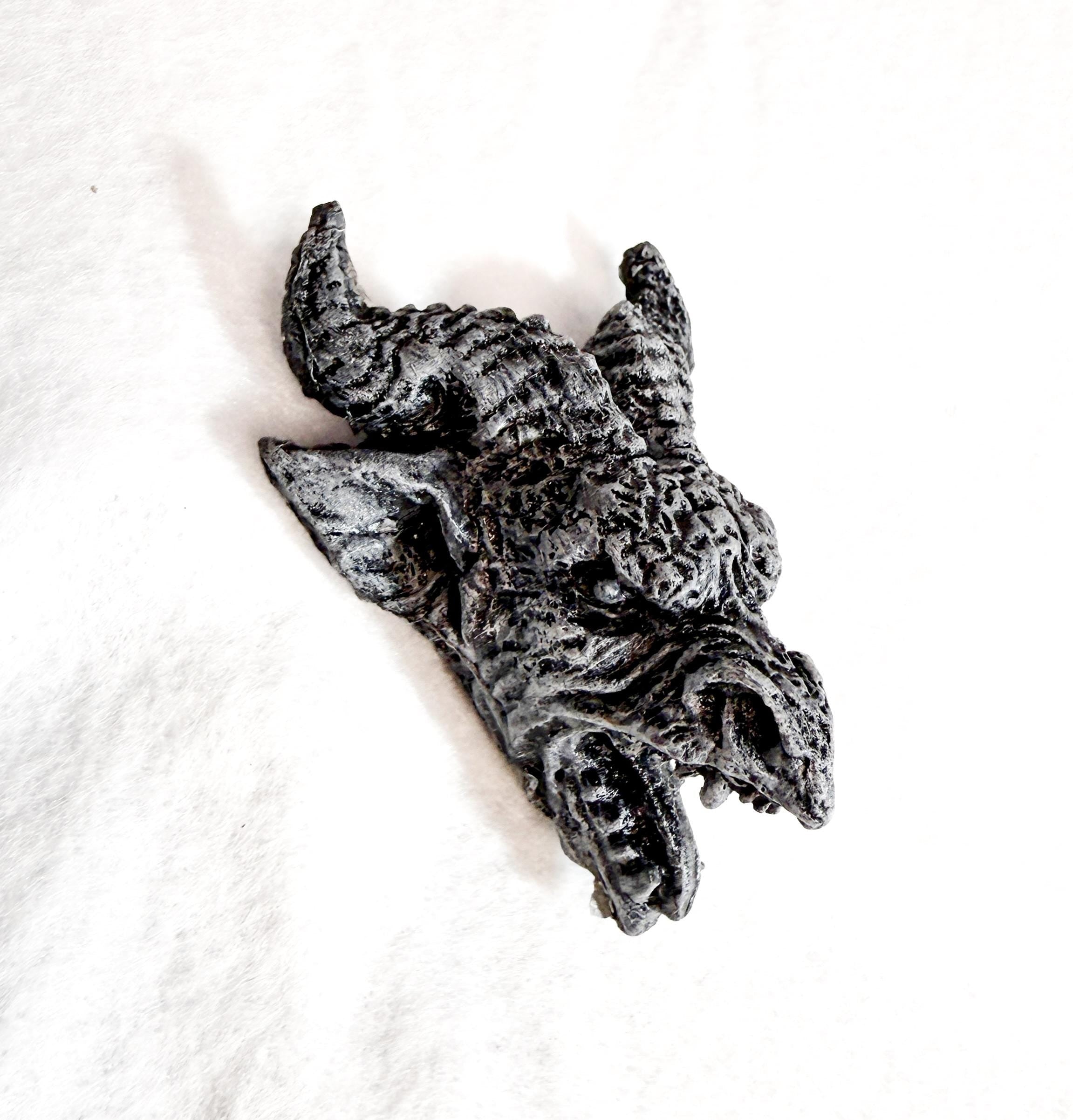 Gargoyle Magnet, Hand Painted Resin Sculpture | Gothic Fantasy Decor | Horned Demon Gargoyle Head Magnet for Fantasy and Gothic Decor