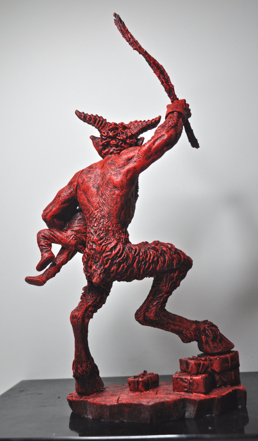 Krampus II Statue, Hand Painted Resin Red Finish | Mythical Creature Figurine | Unique Dark Christmas Demon, Gothic Folklore Decor