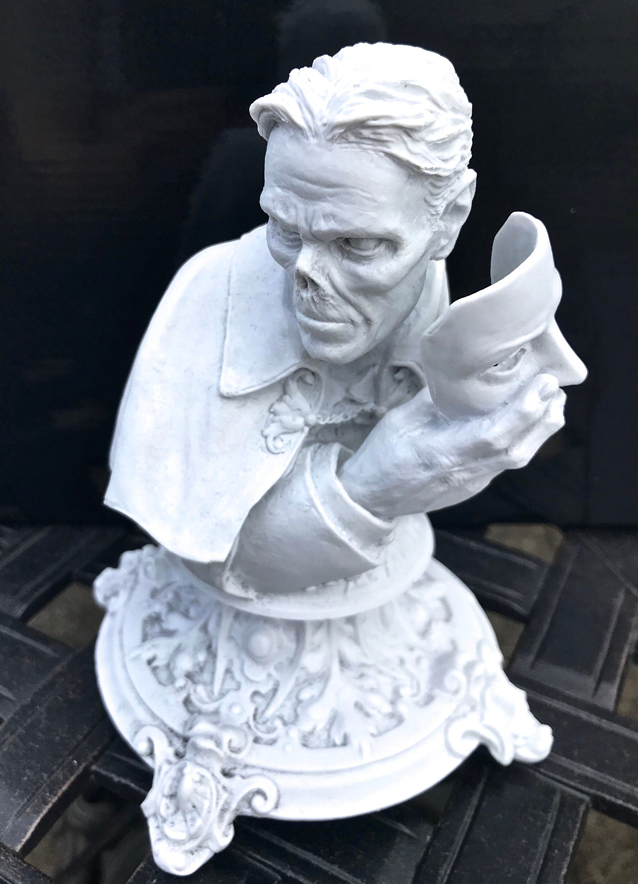 Phantom of the Opera Bust, Hand Painted Resin Sculpture, White |. Halloween Monster Opera Ghost Figurine | Gothic Art for Spooky Home Decor