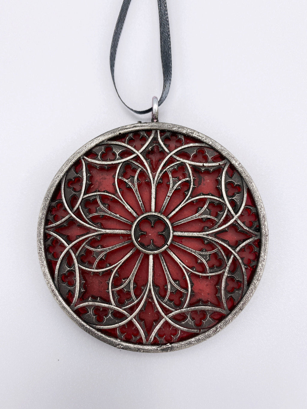 Gothic Cathedral Window Ornament, Translucent Red | Unique Gothic Home Decor | Resin Medieval Architecture, Gothic Ornament Holiday Decor