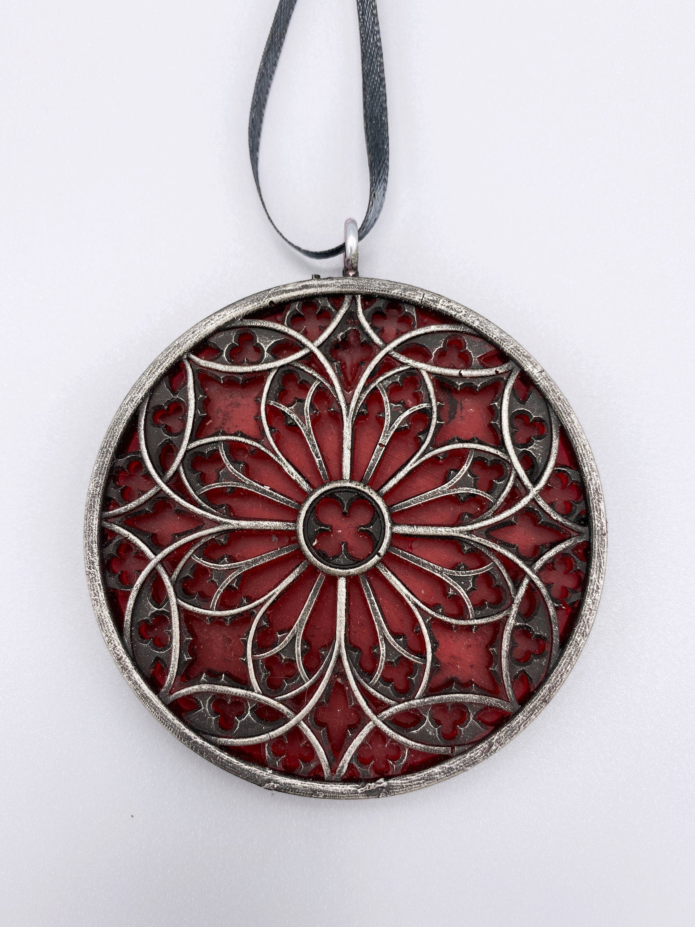 Gothic Cathedral Window Ornament, Translucent Red | Unique Gothic Home Decor | Resin Medieval Architecture, Gothic Ornament Holiday Decor