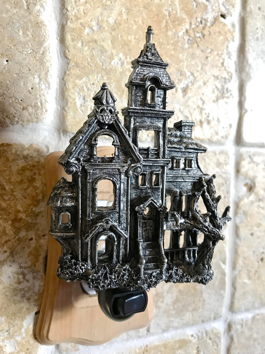Haunted Mansion Nightlight, Hand Painted Resin Sculpture | Victorian Gothic Night Light | Ghost House Lighting for Gothic Fantasy Home Decor