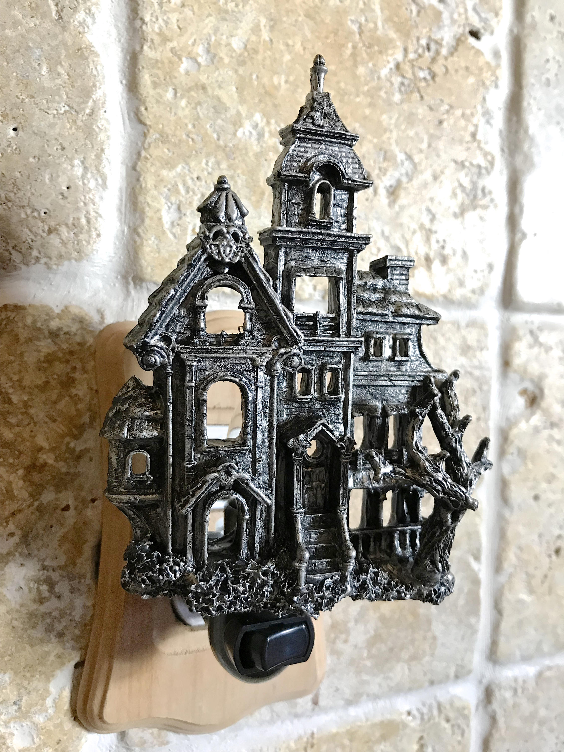 Haunted Mansion Nightlight, Hand Painted Resin Sculpture | Victorian Gothic Night Light | Ghost House Lighting for Gothic Fantasy Home Decor