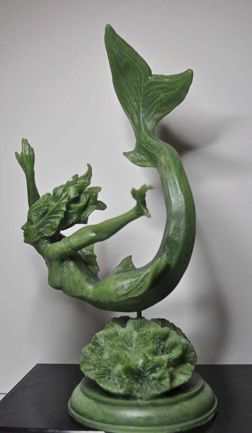 Mermaid Statue, Hand Painted Resin Sculpture, Jade Finish| Mythical Creature Figurine| Unique Legendary Mermaid Figurine Fantasy Art Decor