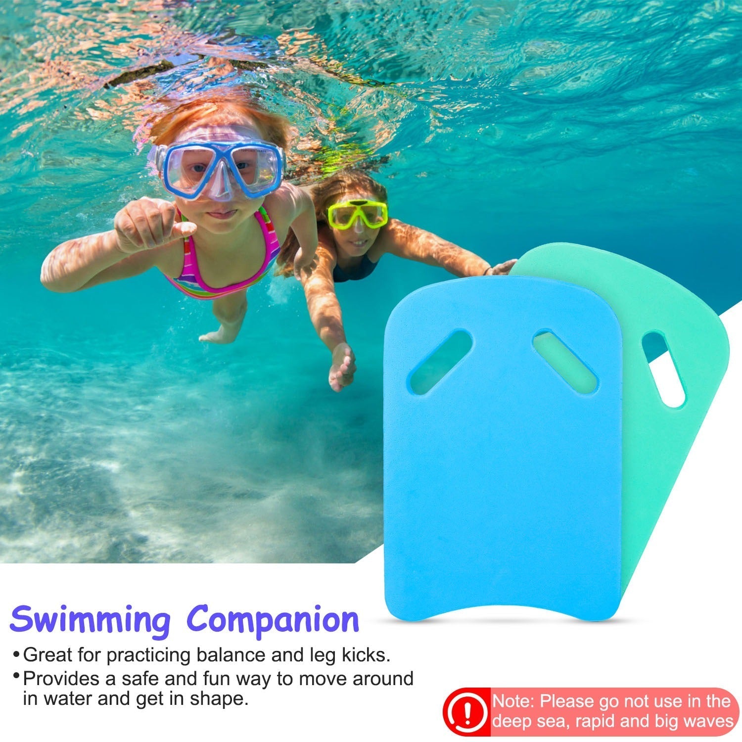 Swimming Kickboard EVA Foam Floating Swim Aid Kick Board U Design Water Training Board with Integrated Hole Handle for Adults Kids Beginners