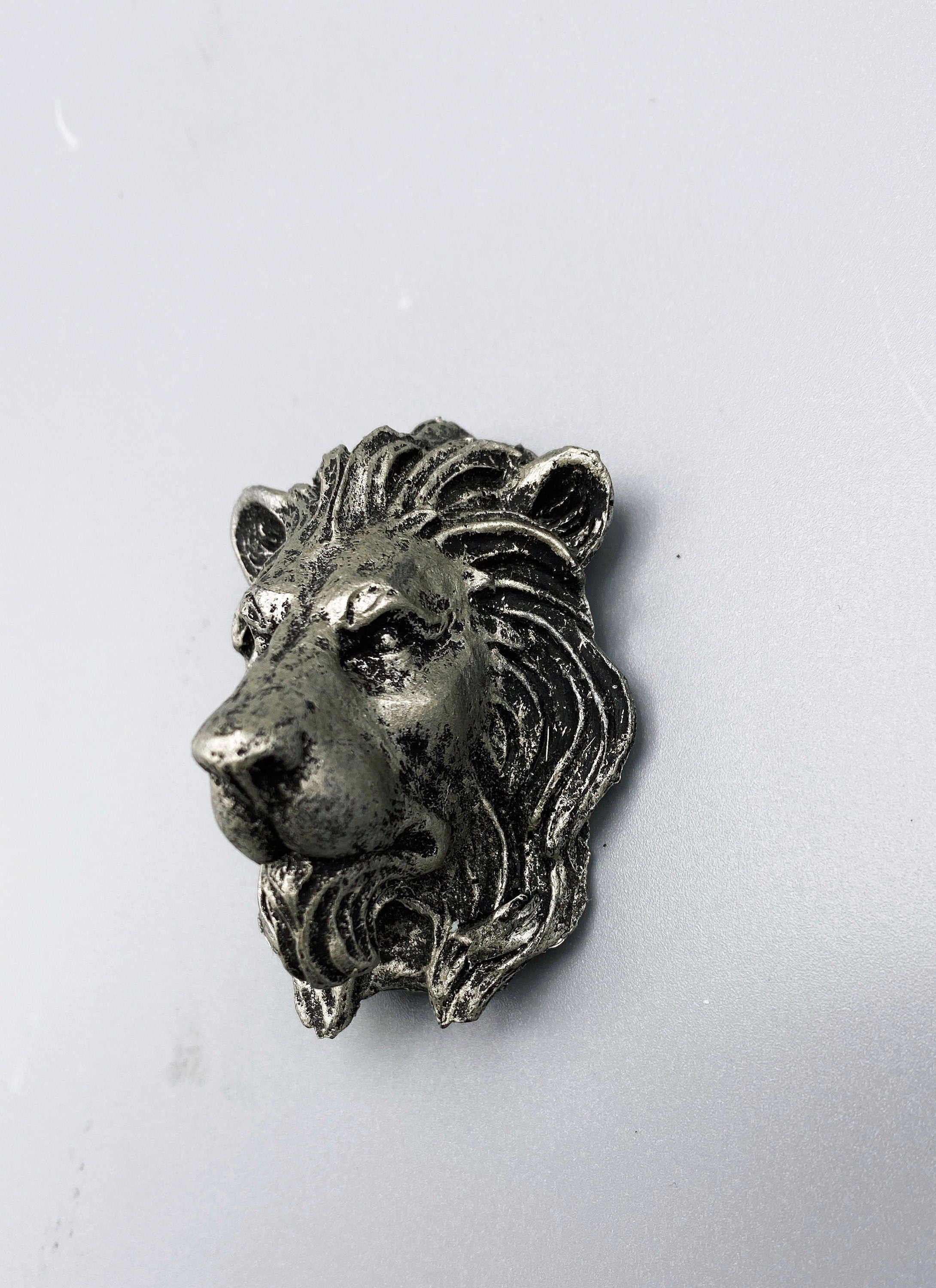 Lion's Head Magnet, Hand Painted Resin Sculpture | Mythic Fantasy Decor | Lion Magnet for Fantasy and Gothic Decor