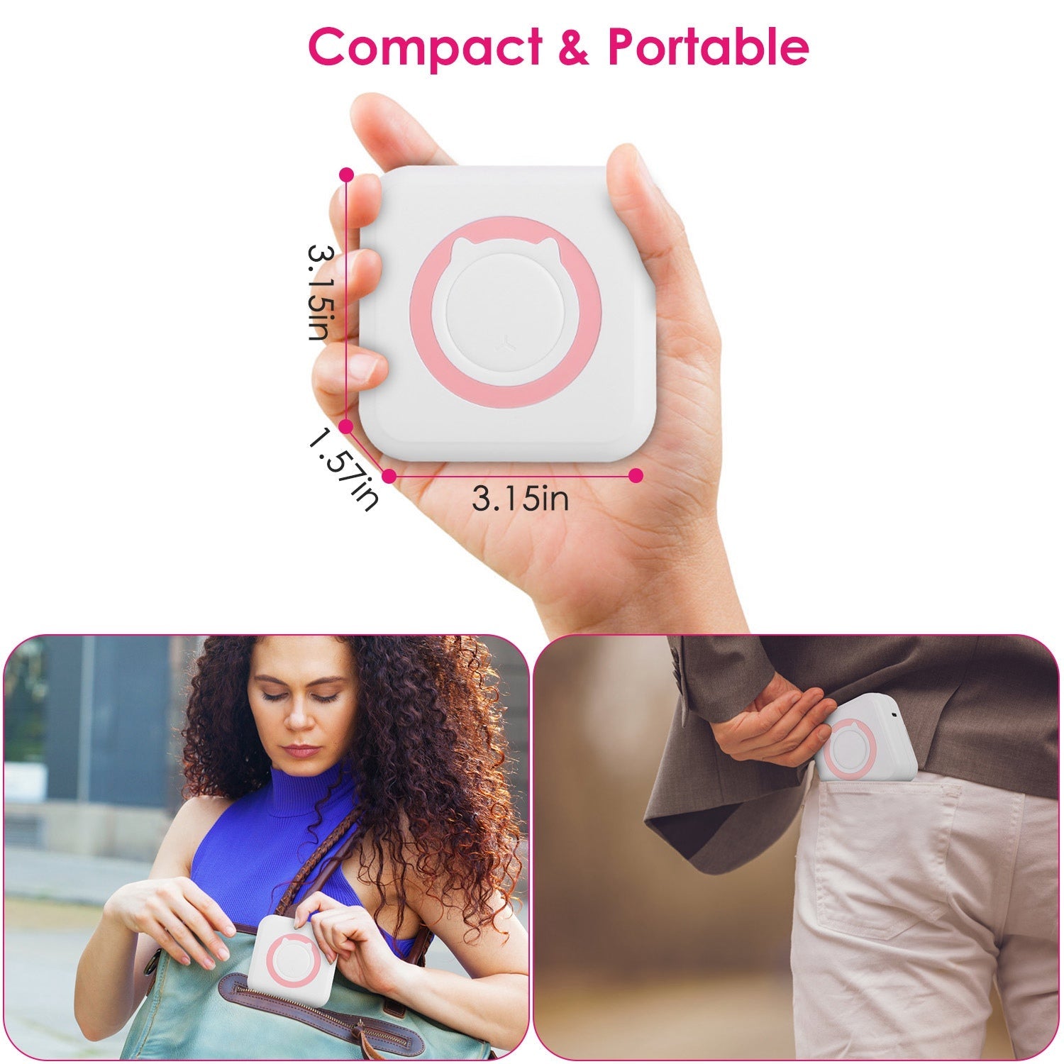 Pocket Wireless Thermal Printer Portable Mini Sticker Maker Machine Rechargeable Inkless Photo PrinterÊfor Printing Label Journal Study Notes Memo Pho