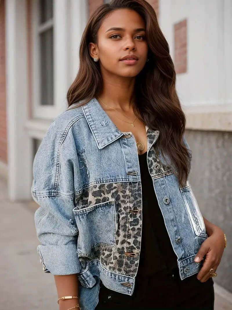 Leopard Print Denim Jacket - Stylish Women's Streetwear