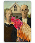 American Gothic Painting - Interrupted by Rooster - Metal Sign