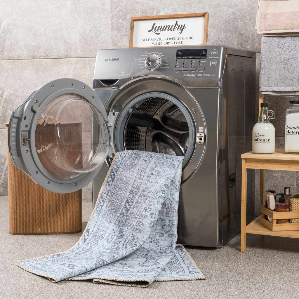 Barny Gray Denim Washable Rug - Clearance