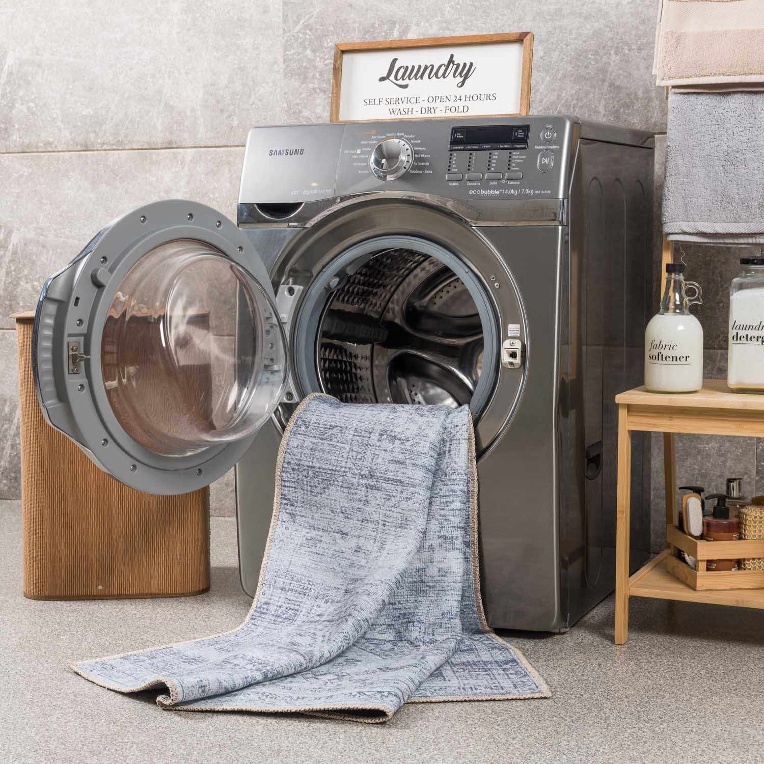 Barny Gray Blue Washable Rug - Clearance