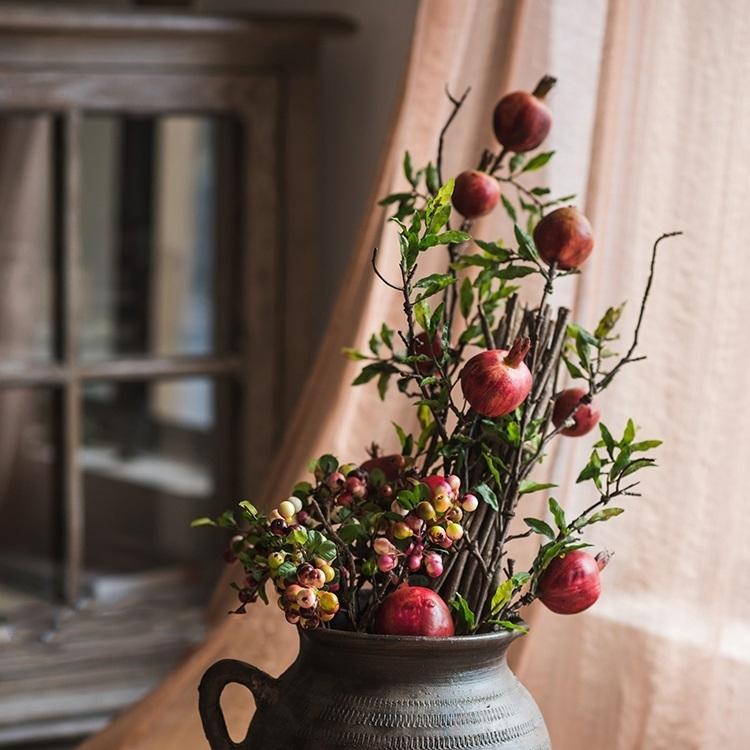 Artificial Fruit Large Red Pomegranate Fruit Stem 36" Tall