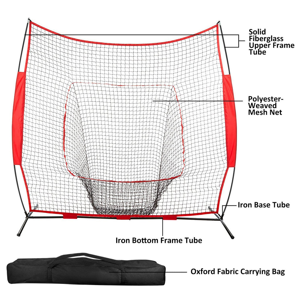 7x7ft Baseball Softball Teeball Practice Net Batting Hitting Pitching Training Net w/ Bow Frame Carrying Bag for Solo Team Training