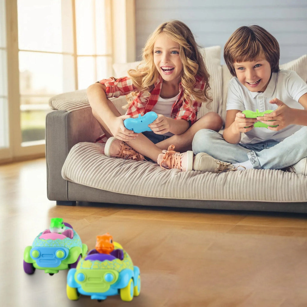 2Pack Dinosaur Remote Control Cars for Toddlers Rechargeable RC Cars with Light Music Birthday Gift For Boys Girls Aged 3 4 5 6 Years Old