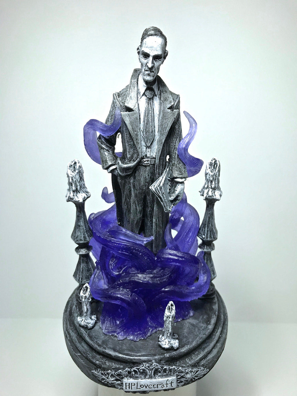 H.P. Lovecraft Statue, designed with Abigail Larson, Purple Tentacles