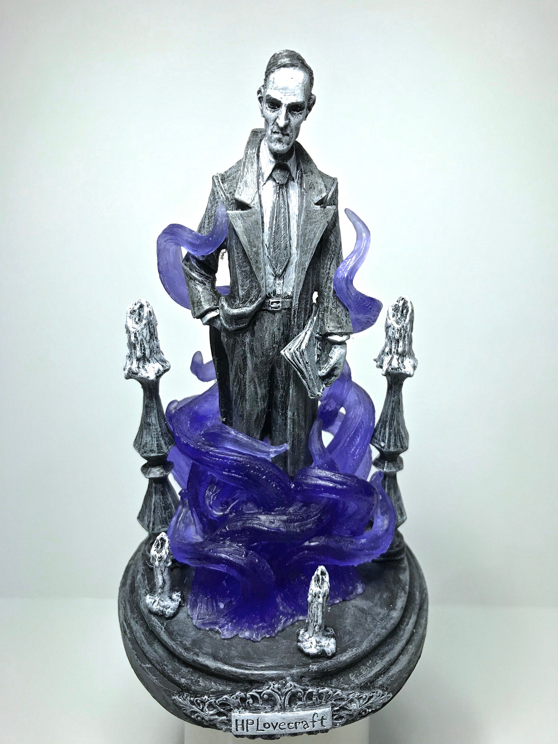 H.P. Lovecraft Statue, designed with Abigail Larson, Purple Tentacles