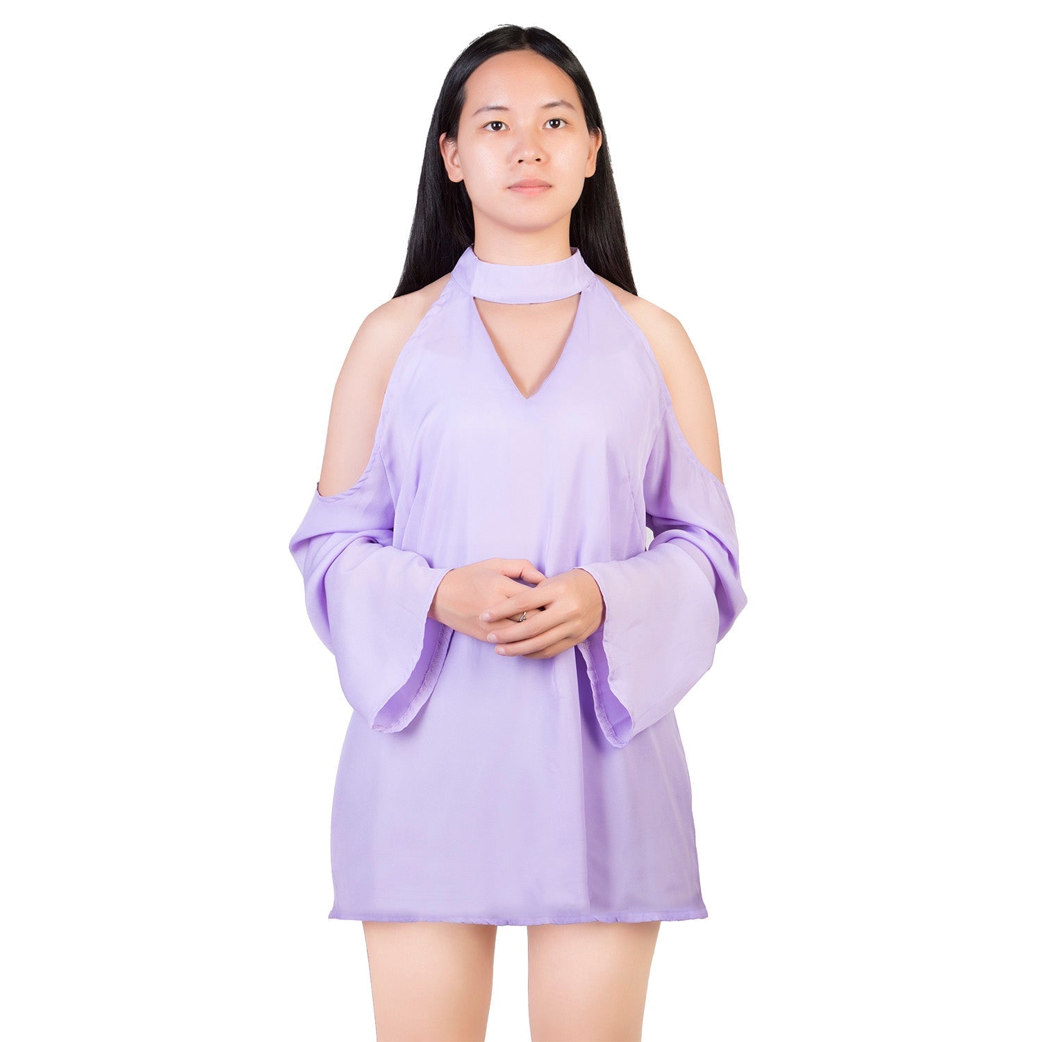Women\'s Sexy Off The Shoulder Blouses Cold Shoulder Tops V-Neck Long Sleeve T-Shirt Solid Color Summer