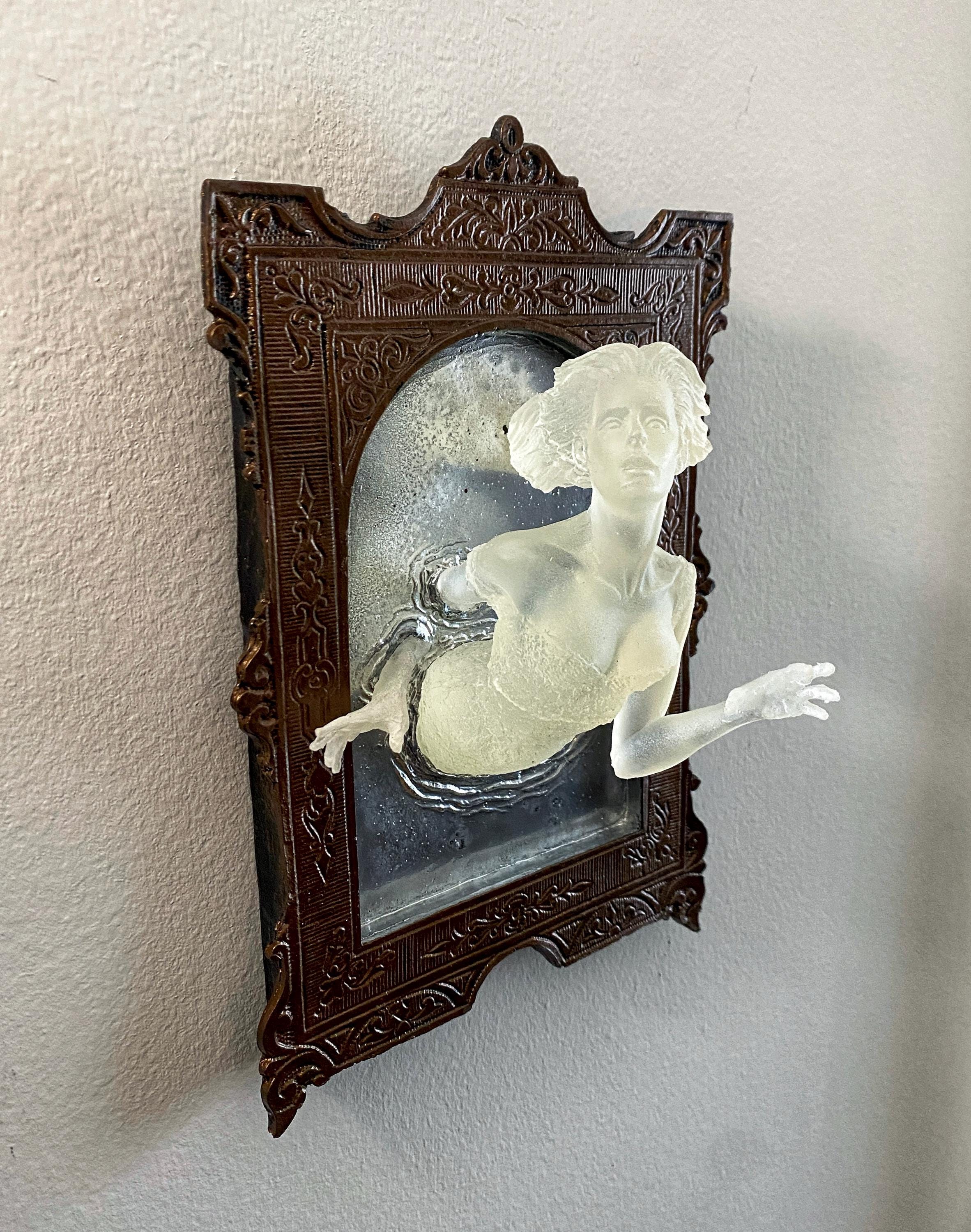 Ghost in the Mirror Wall Plaque, Glow in the Dark Resin | Victorian Gothic Haunted Wall Art |  Gift for Halloween and Spooky Home Decor