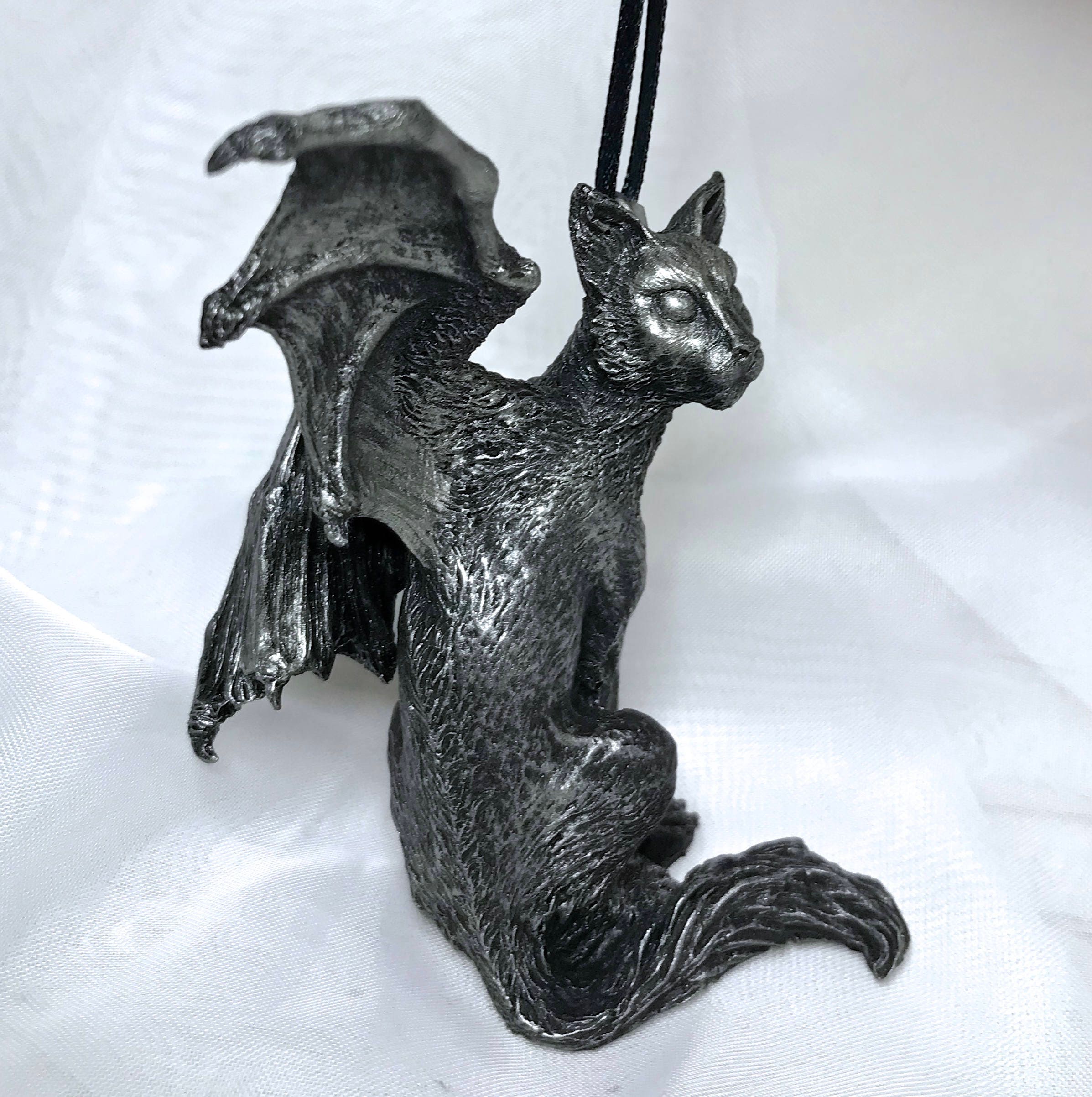 Fairy Cat: Witch’s Familiar Ornament, Hand Painted Resin Sculpture | Pagan Folklore Cat Figurine | Witchy Cat Art for Gothic Holiday Decor