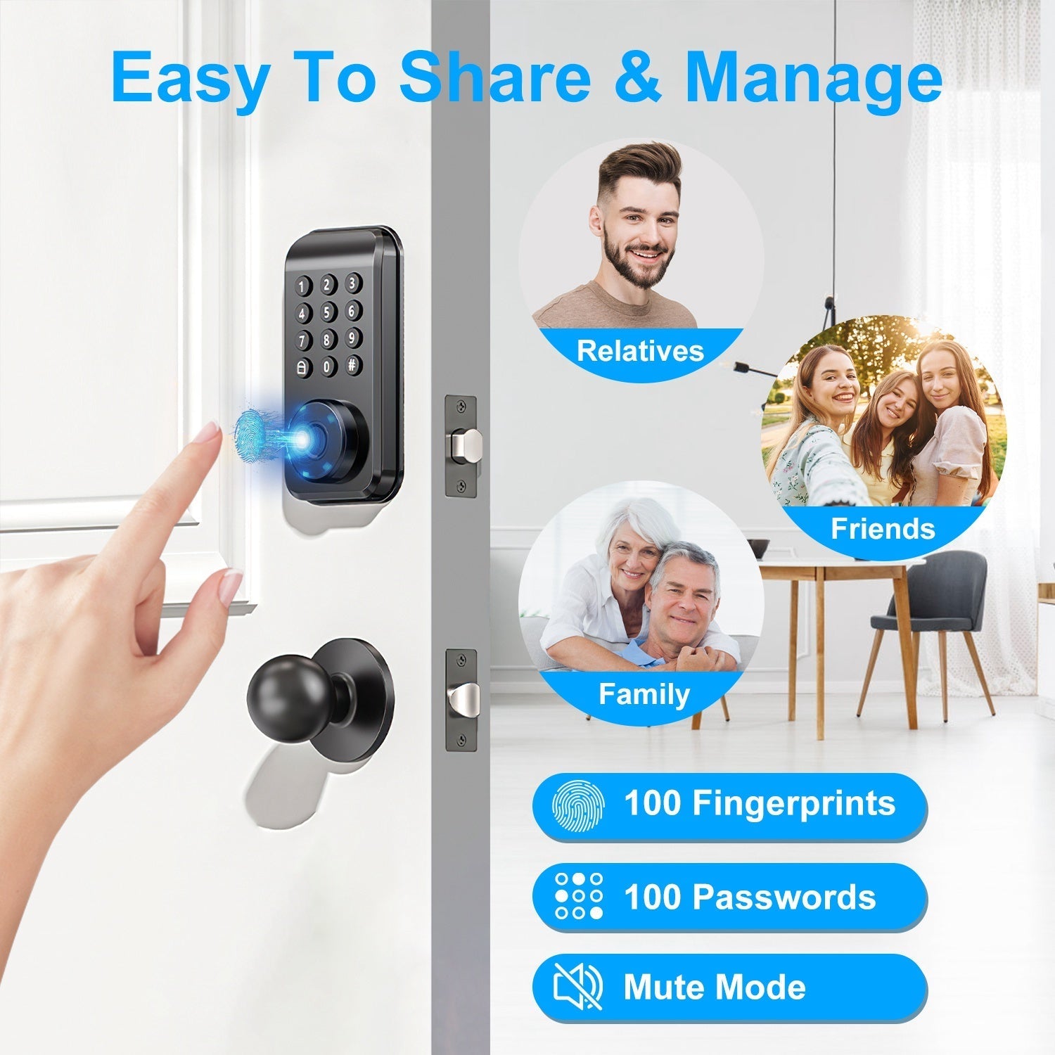 Wireless Keyless Smart Door Lock, Fingerprint & App Controlled, IP67 Waterproof