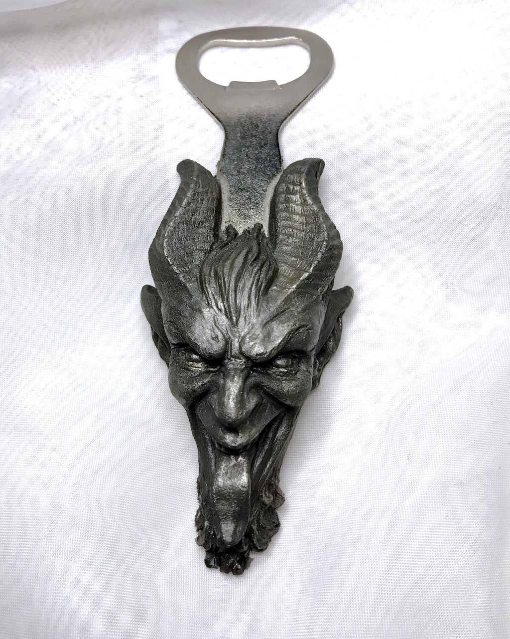 Krampus Opener, Hand Painted Resin, Pewter Finish | Gothic Holiday Barware | Krampus Devil Bottle Opener | Fantasy Gothic Barware Gift