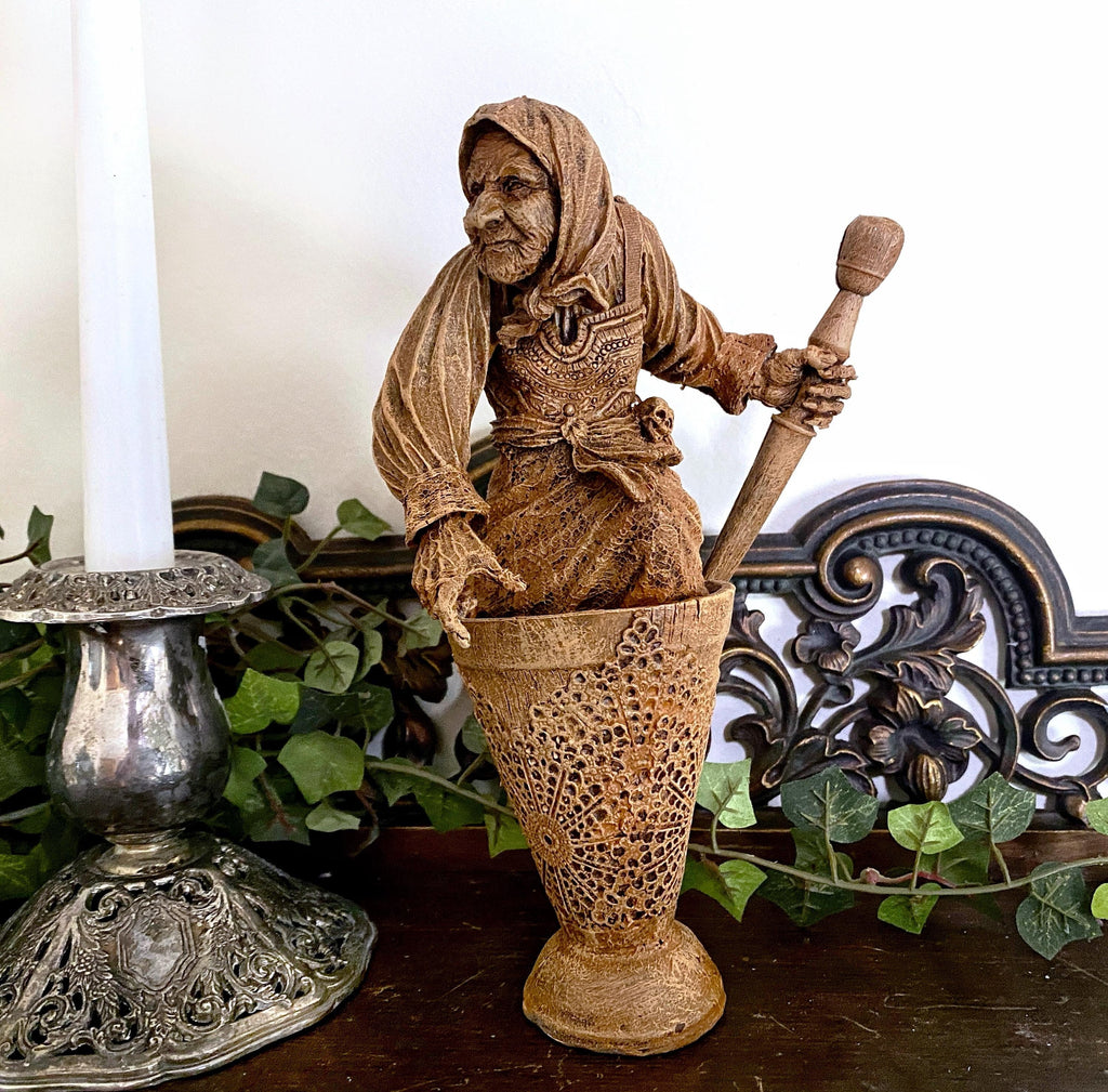 Baba Yaga, the Russian Witch Statue, Hand Painted Resin Sculpture | Slavic Folklore Crone Figurine |  Baba Yaga Art for Gothic Home Decor