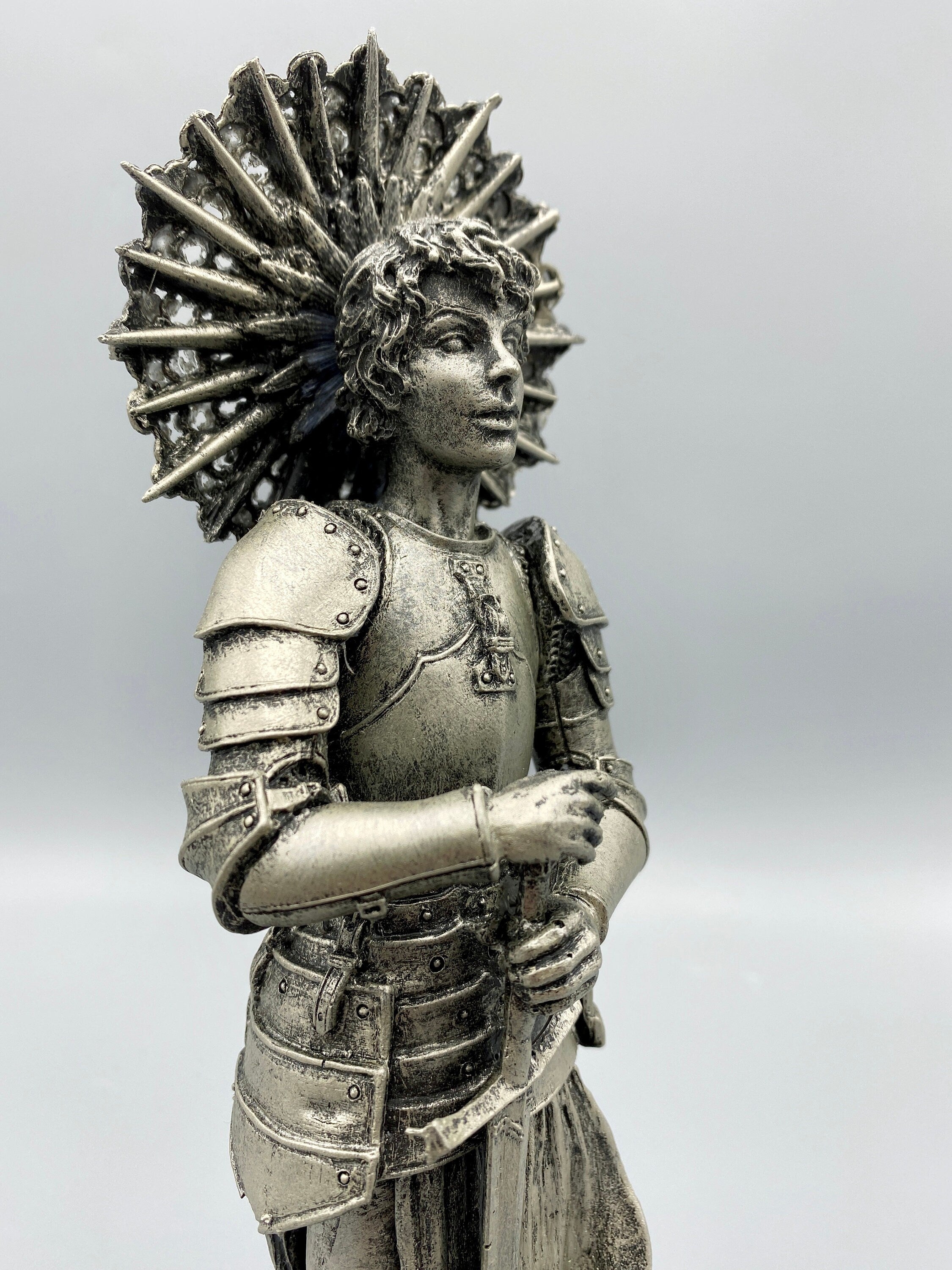 Joan of Arc Statue, Hand Painted Resin Sculpture | Medieval Warrior Saint Figurine | Feminist Icon Decor