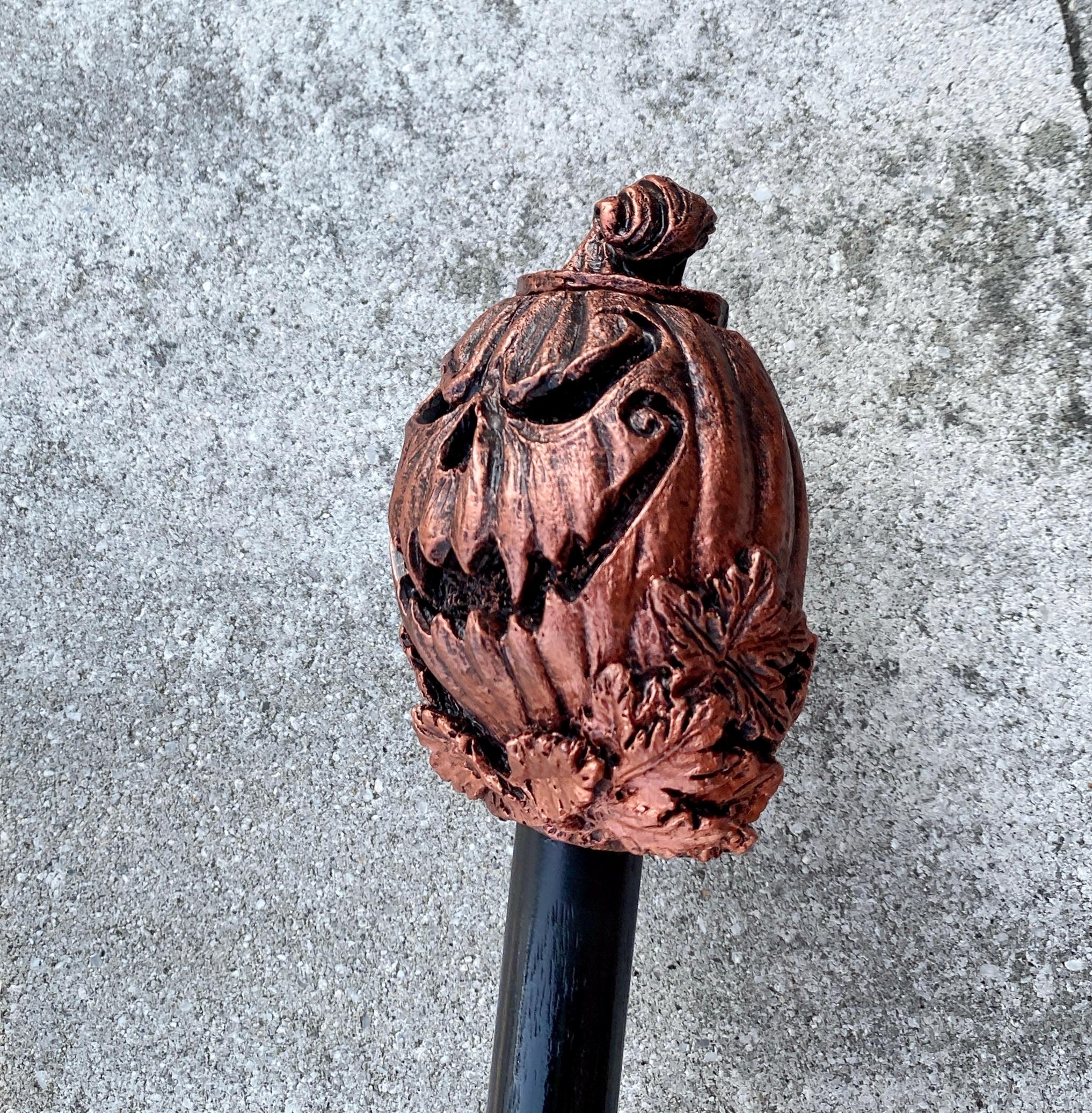 Jack O' Lantern Cane, Hand Sculpted Walking Stick | Halloween Gothic Cane | Fantasy Cosplay Pumpkin Jack O' Lantern Cane, Gothic Accessory
