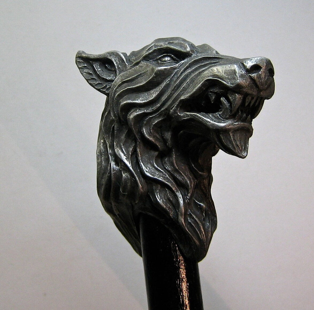 Wolf Head Cane, Hand Sculpted Walking Stick | Medieval Gothic Cane | Fantasy Cosplay Direwolf Cane, Gothic Accessory