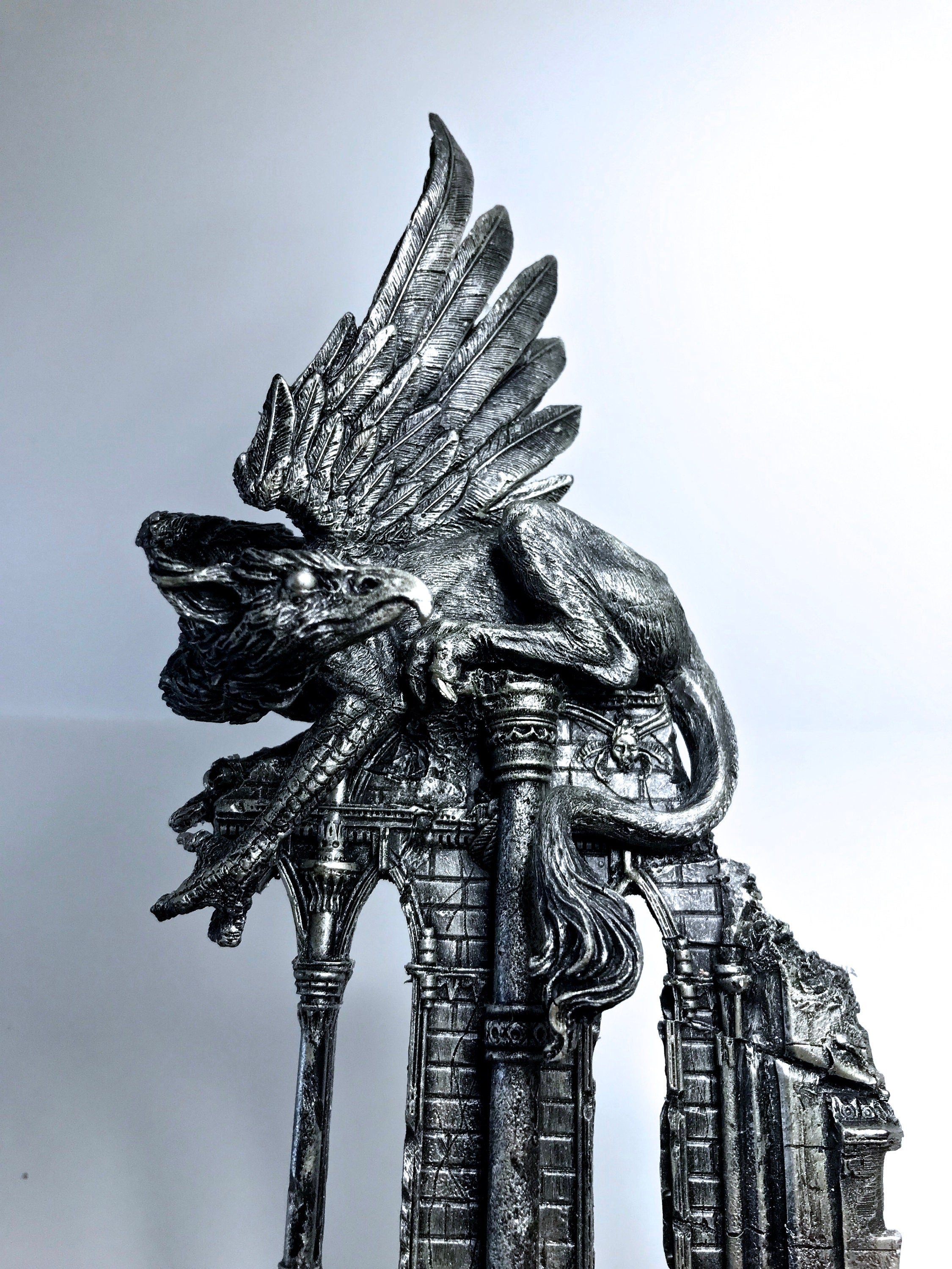 Griffin Statue, Hand Painted Resin Sculpture | Mythical Creature Figurine | Unique Legendary Guardian Spirit Figurine. Fantasy Art Decor