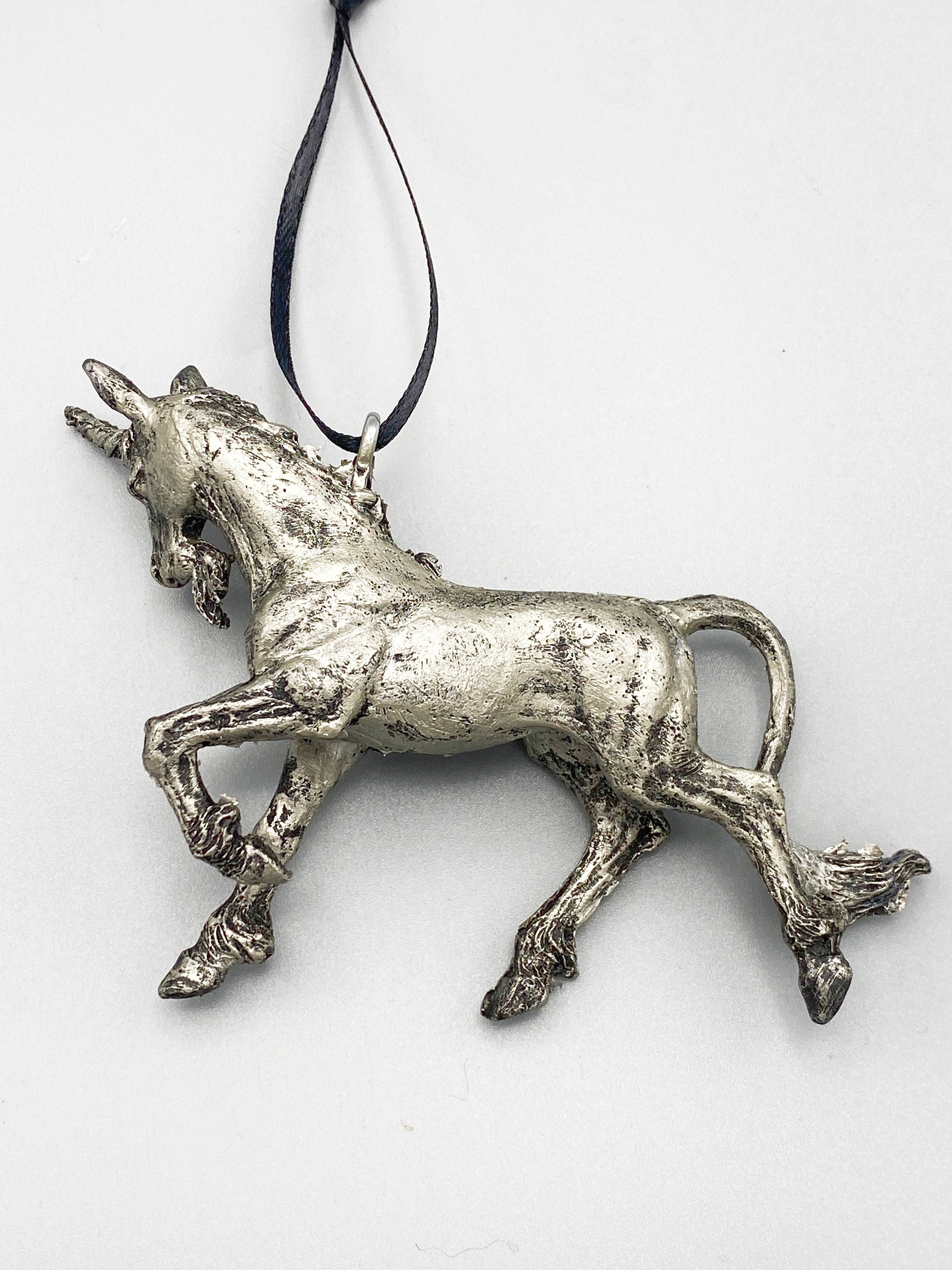 Unicorn Ornament, Hand Painted Resin Sculpture | Mythical Creature Figurine | Unique Legendary Beast Ornament. Fantasy Holiday Decor