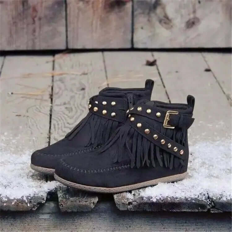 Women's Winter Ankle Boots with Rivet Tassel Detail