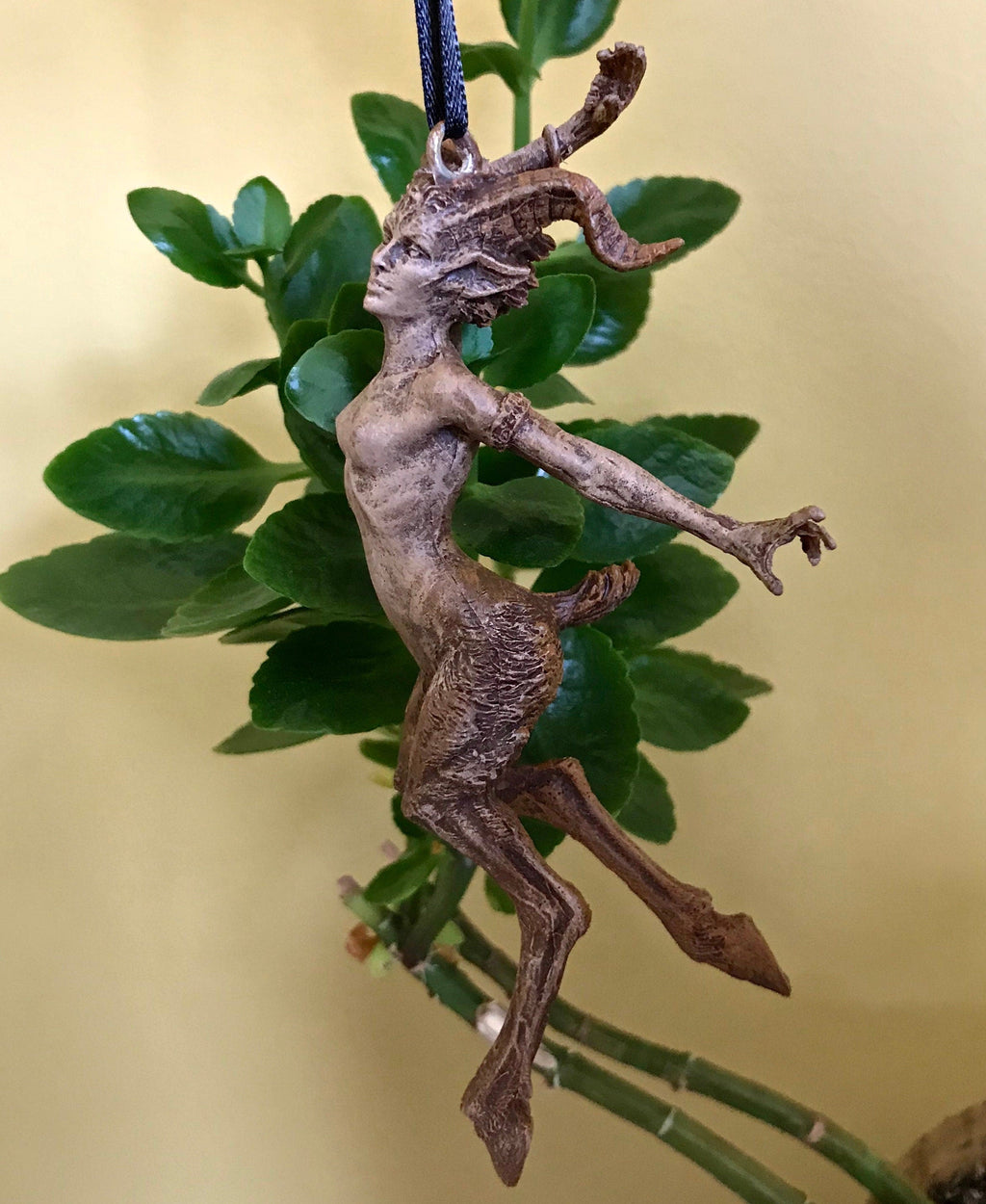 Faun Ornament, Hand Painted Resin Sculpture | Mythical Forest Creature Figurine | Woodland Female Satyr Ornament for Fantasy Art Decor