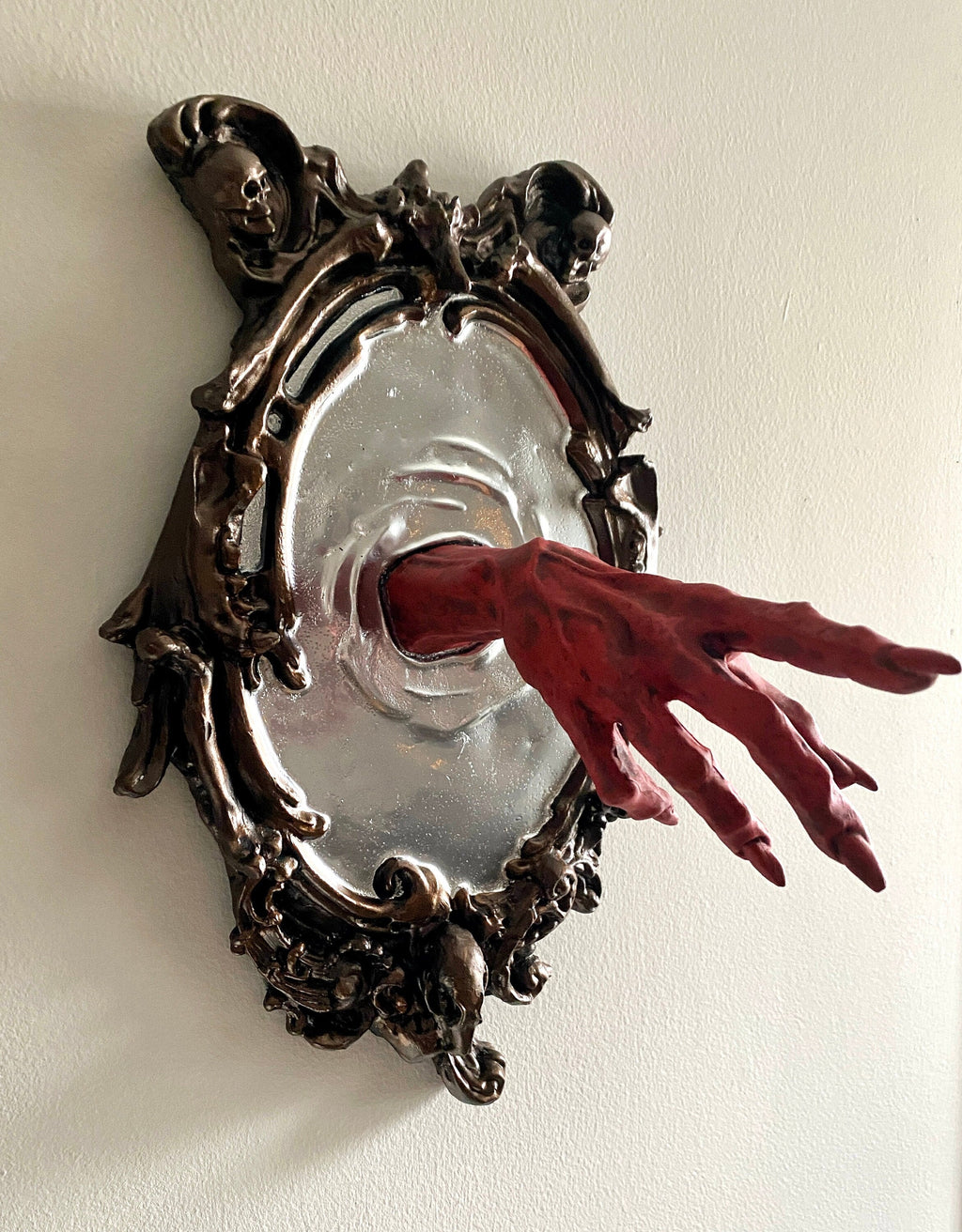 Spectral Hand Wall Plaque, Large Version, Blood Red, Resin | Victorian Gothic Haunted Wall Art |Ghost Hand for Halloween, Spooky Home Decor