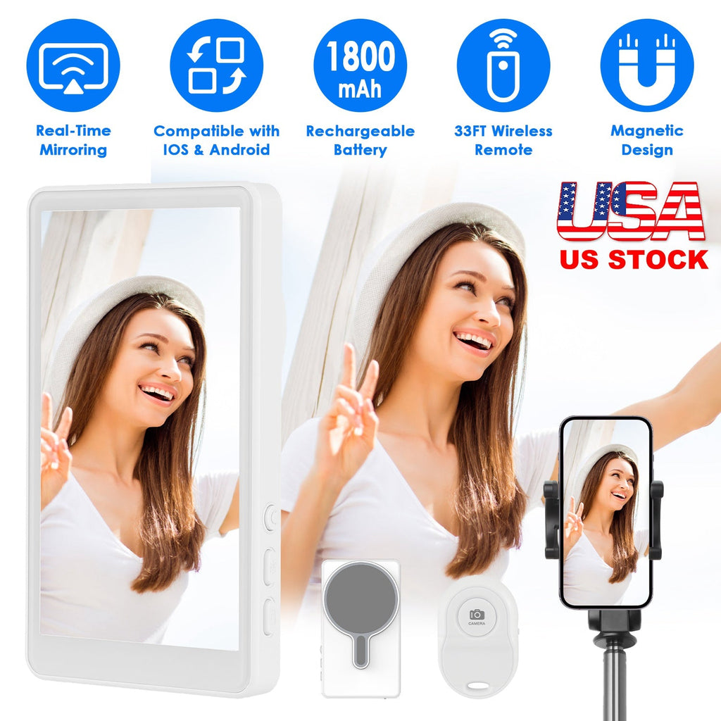 Vlog Selfie Monitor Screen Magnetic Rear Camera Phone Monitor Wireless Selfie Monitor Screen with 33FT Remote for Vlog Live Stream Compatible with IOS