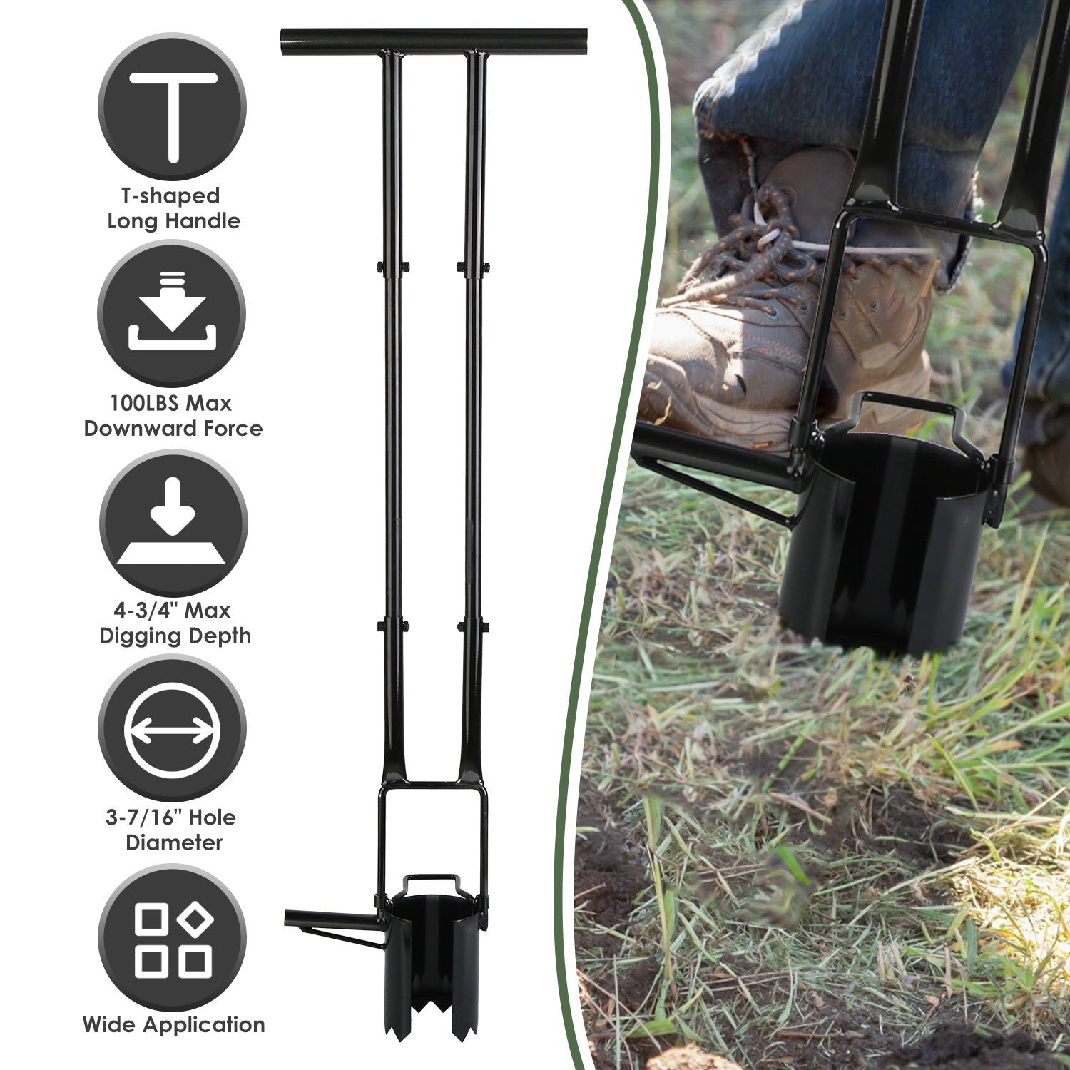 5 In 1 Bulb Planter Tool Long Handle Gardening Bulb Transplanter with Gloves Brush Serrated Base Dual Pedal Digging Holes to Plant Tulips Iris Daffodi