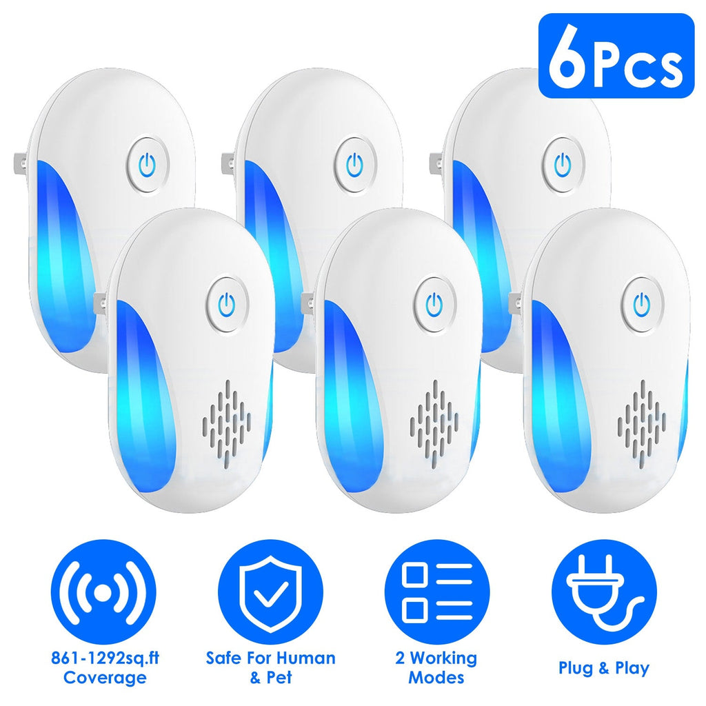 6 Packs Ultrasonic Pest Repellers Electric Plug-In Indoor Pest Control Mouse Repellent Chaser Deterrent Rodent Chaser with 2 Modes for Home Kitchen Of