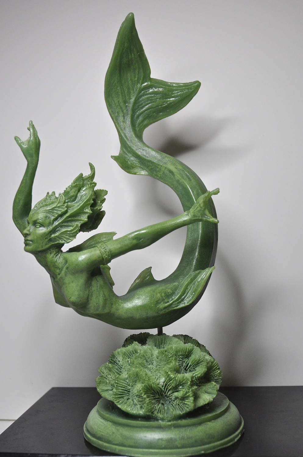 Mermaid Statue, Hand Painted Resin Sculpture, Jade Finish| Mythical Creature Figurine| Unique Legendary Mermaid Figurine Fantasy Art Decor