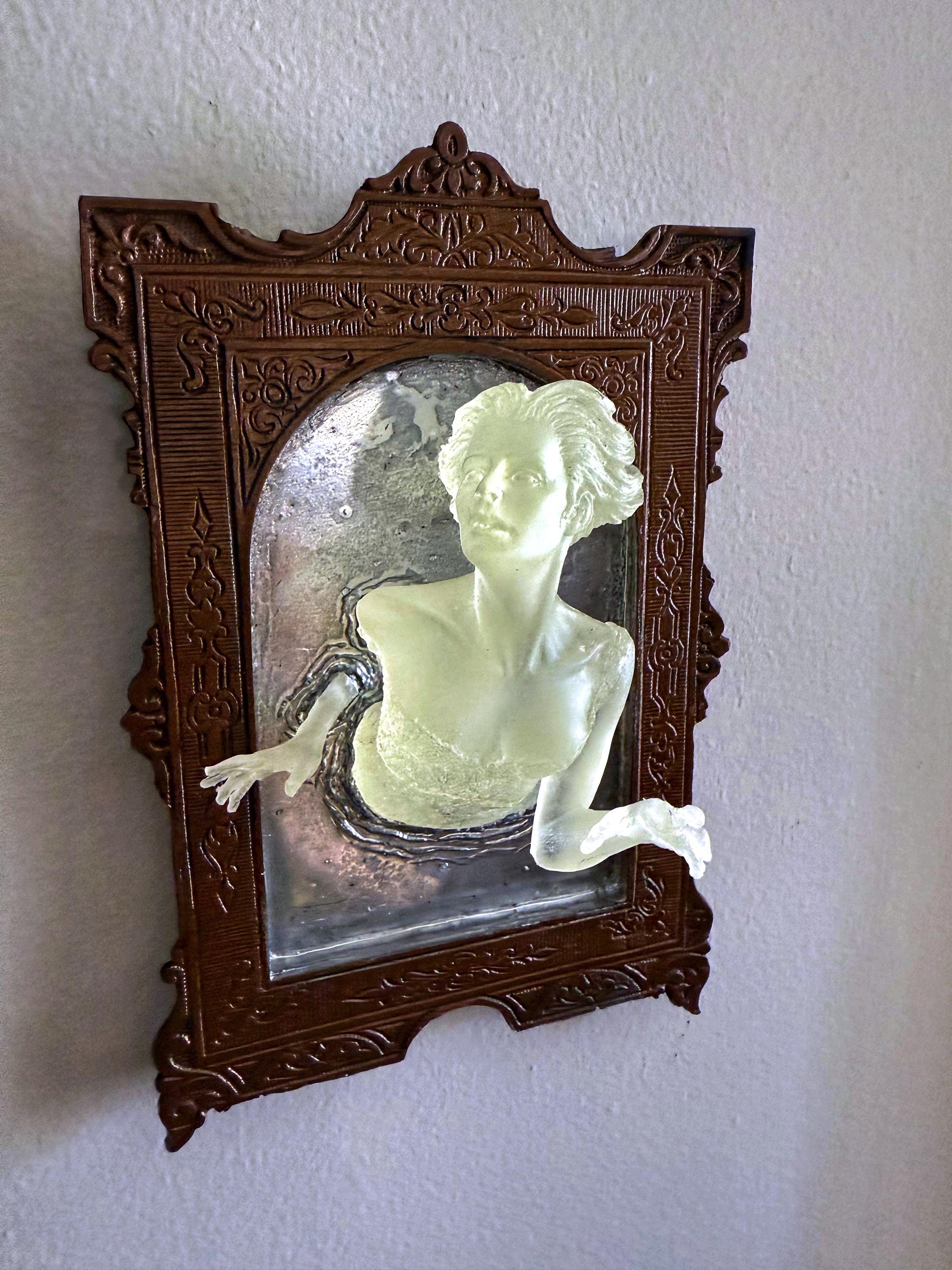 Ghost in the Mirror Wall Plaque Pair, Glow in the Dark Resin | Victorian Gothic Haunted Wall Art |  Gift for Halloween and Spooky Home Decor
