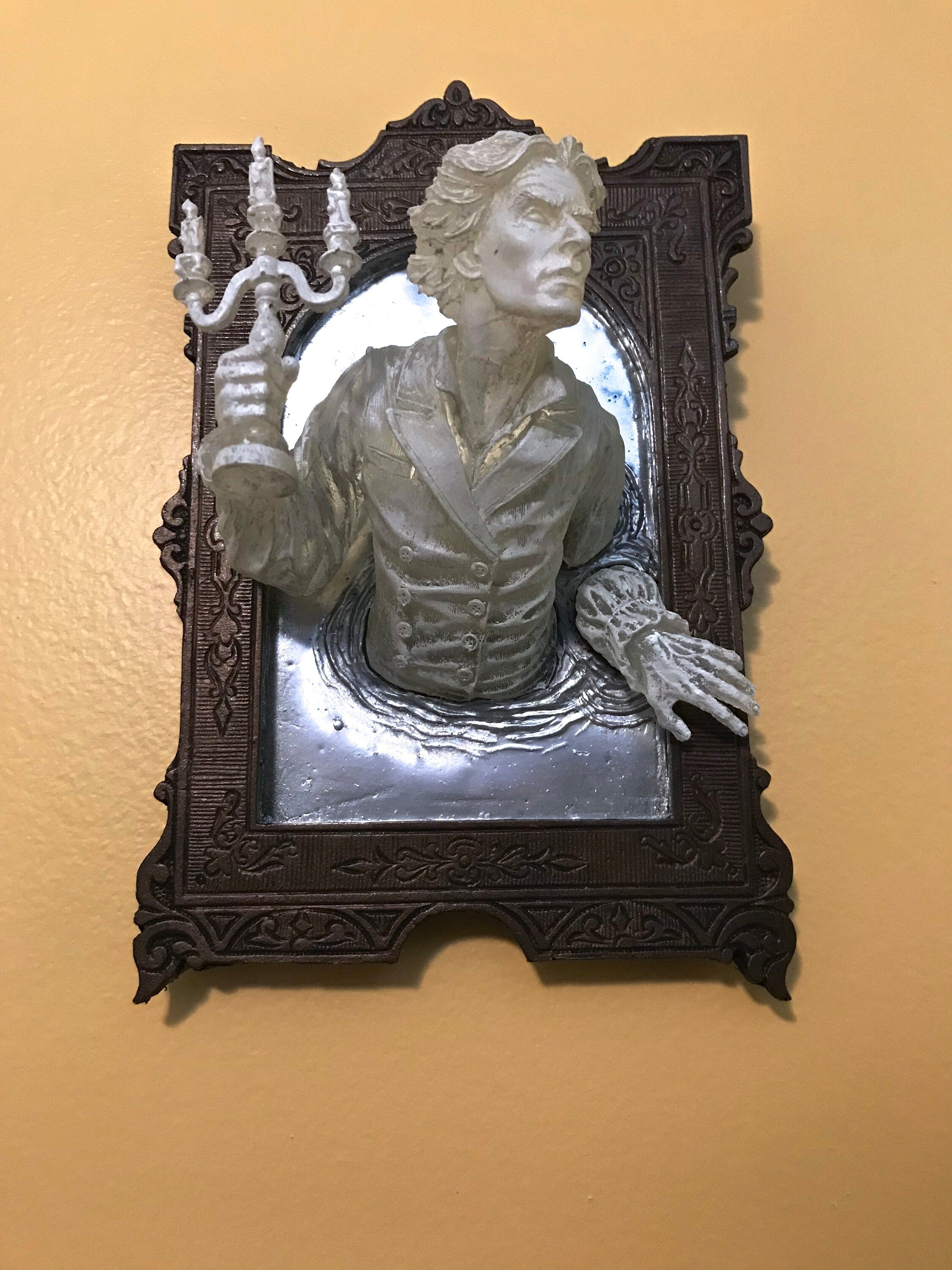 Gentleman Ghost in the Mirror Wall Plaque, Hand Painted Resin | Victorian Gothic Haunted Wall Art | for Halloween and Spooky Home Decor
