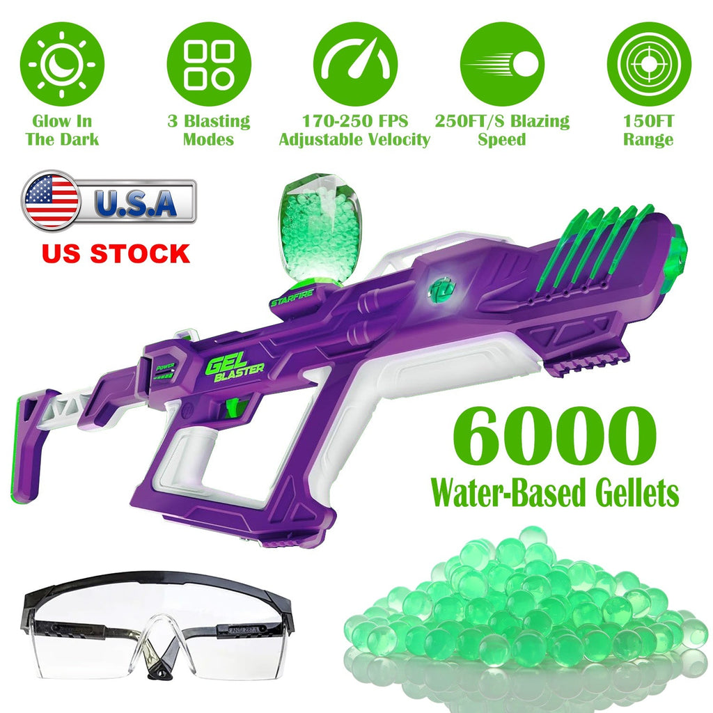 [Not Allowed to Sell on Amazon] Gel Blaster Starfire XL Glow-in-The-Dark Blaster Toy Gun High Performance Splat Gun Toy with 6000 Gellets 170-250 FPS