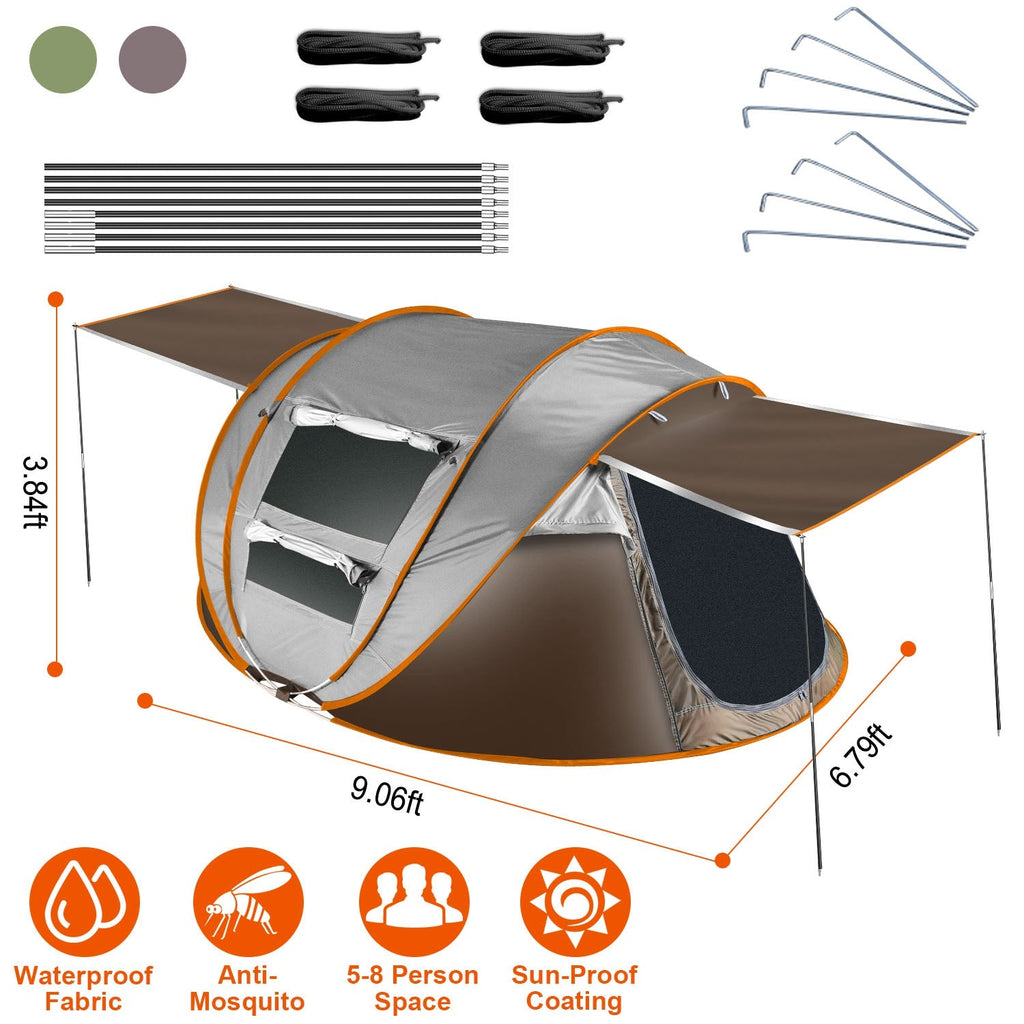 5-8 Person Pop Up Tent Automatic Setup Camping Tent Waterproof InstantÊSetup Tent with 4 Tent Poles 2 Mosquito Net Windows Carrying Bag for Hiking Cli