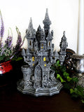 Castle Dracula, Gothic Hand Painted Resin Sculpture with LED Tea Light |Vampire Lair Gothic Statue |Gift for Gamers and Spooky Home Decor