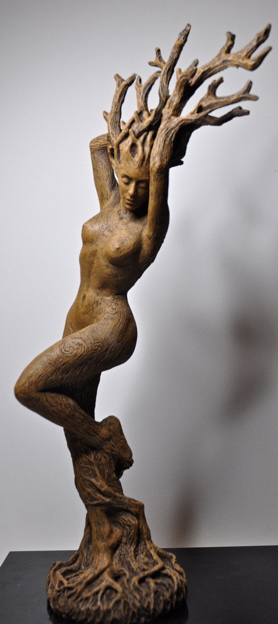 Dryad Statue, Hand Painted Resin Sculpture | Mythical Forest Creature Figurine |14” Woodland Goddess Altar Statue for Fantasy Art Decor