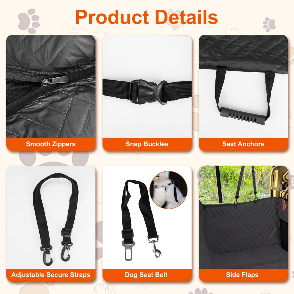 Dog Car Seat Cover For Back Seat Waterproof Oxford Cloth Seat Cover Hammock Non-Slip Scratchproof Back Seat Extender with Side Flap Mesh Window Storag