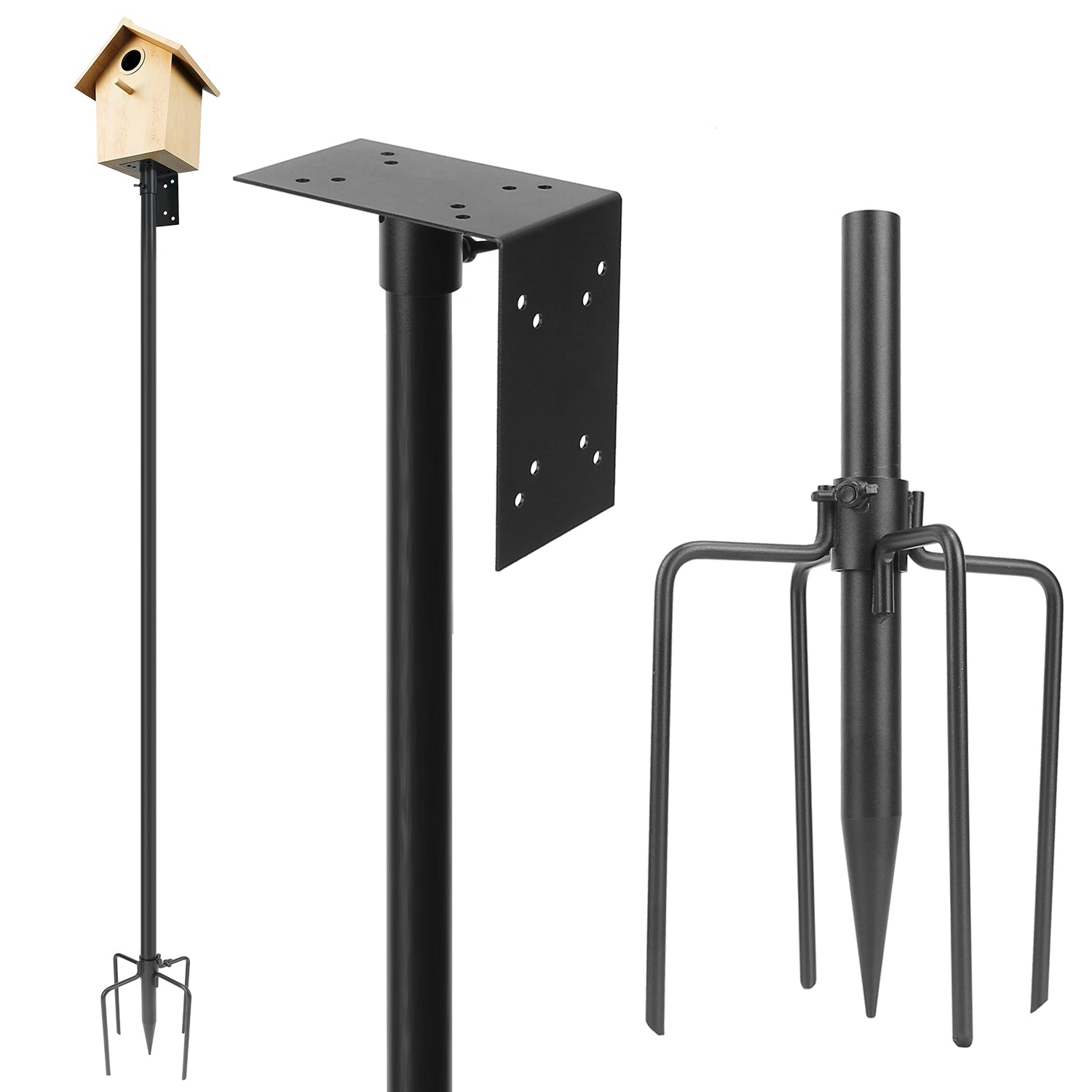 79.92in Bird House Pole Kit Height Adjustable Bird Feeder PoleÊMount Kit Heavy Duty Bird House Pole Set with 5 Prongs Base for Bird House Bird Feeder