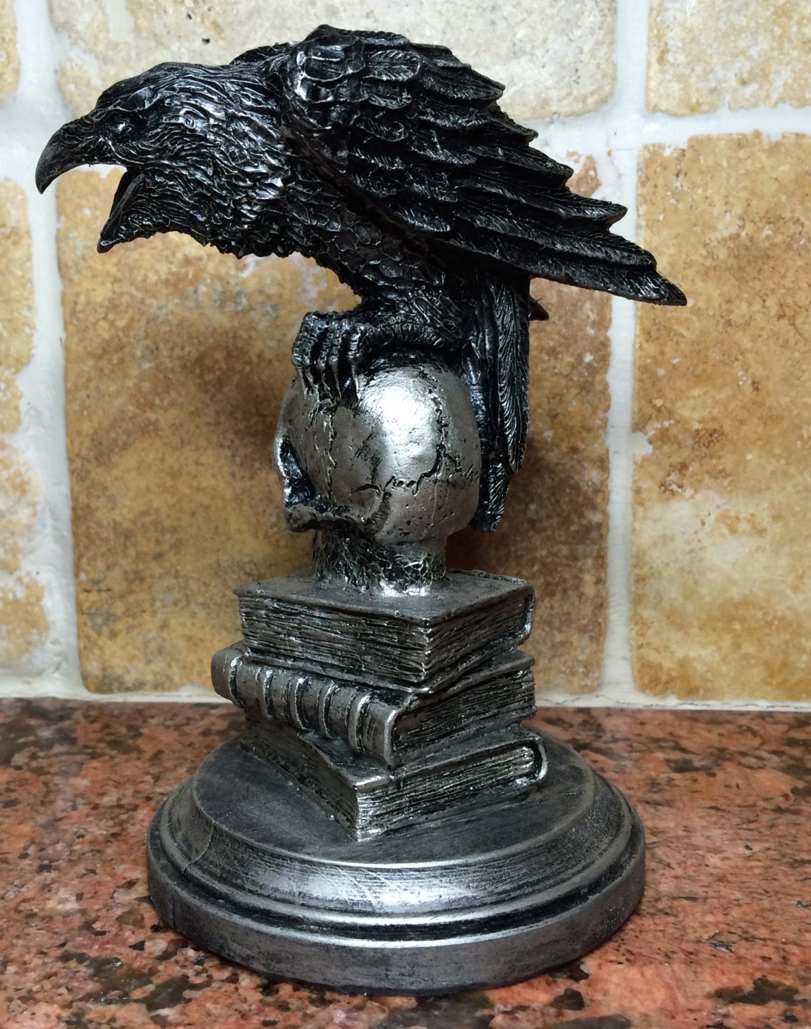 Raven Statue, Hand Painted Resin Sculpture | Poe’s Raven Gothic Halloween Figurine | Literary Gift and Spooky Home Decor
