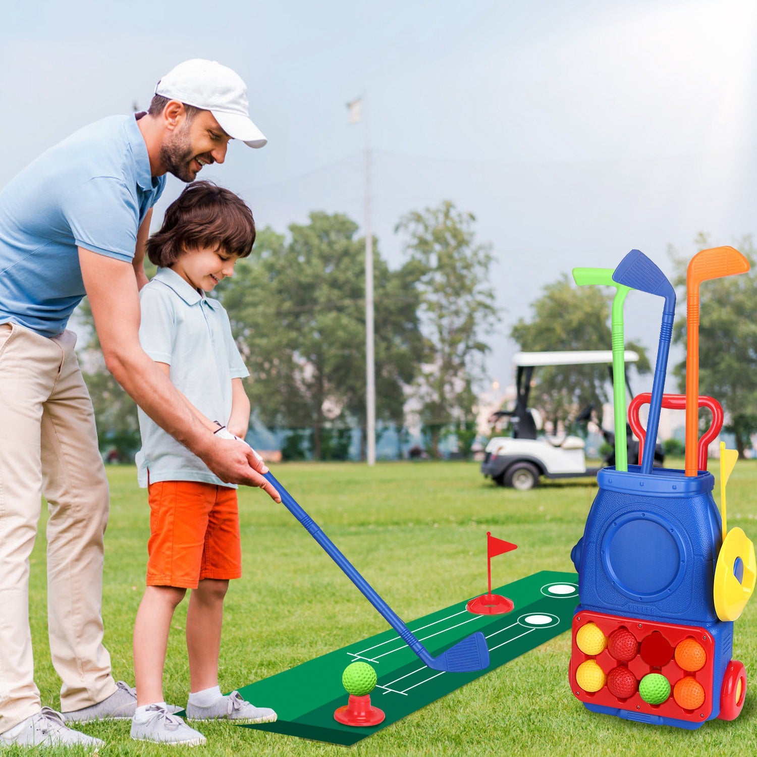 Toddler Golf Clubs Set Kids Golf Kits Toddler Golf Ball Game Play Set Golf Game with 4 Golf Sticks 8 Golf Balls 2 Golf Holes 1 Golf Mat for 3-6 Year O