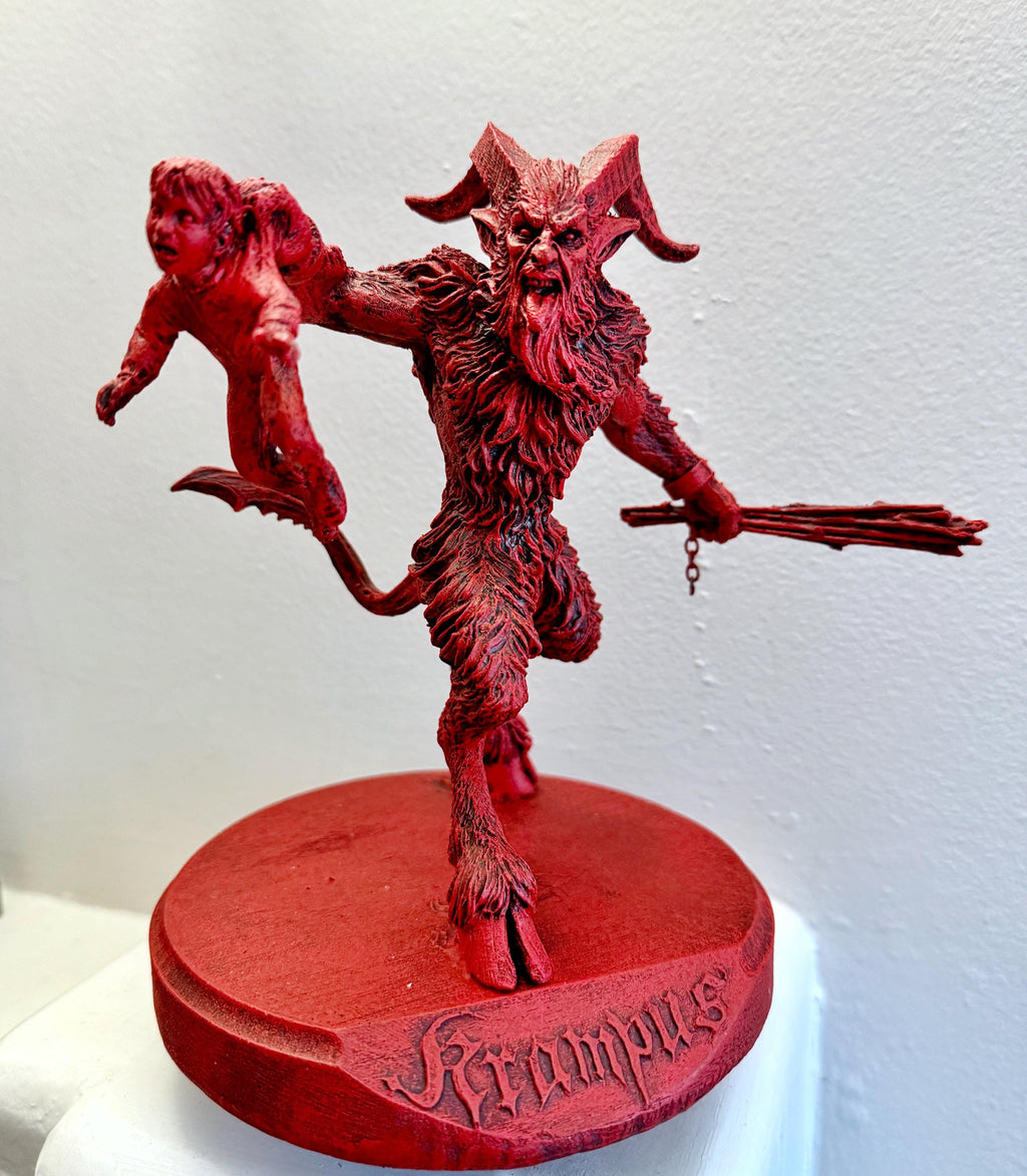 Krampus III Statue, Hand Painted Resin Sculpture, Red Finish |Mythical Creature Figurine |Unique Dark Christmas Demon, Gothic Folklore Decor